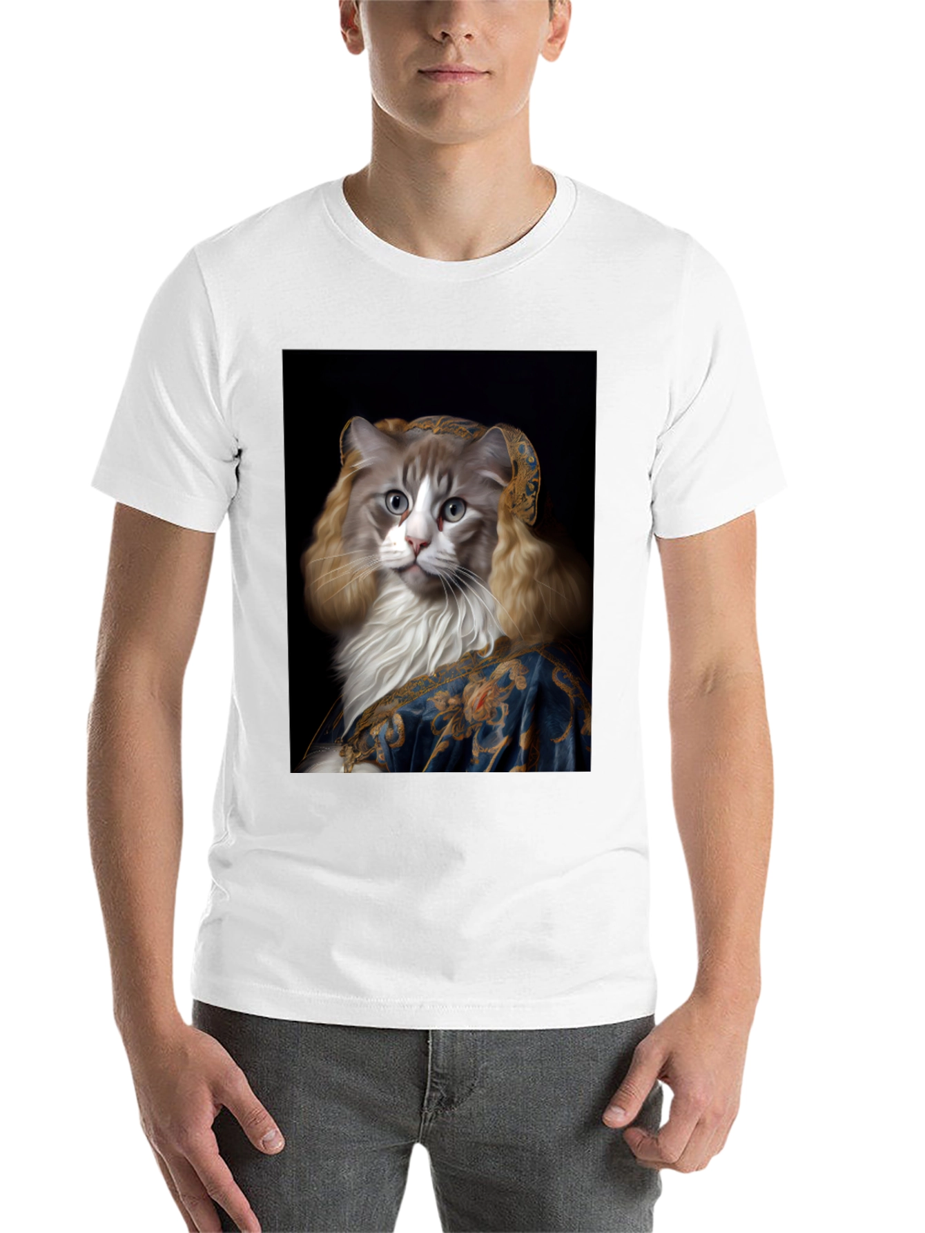 Black Cat Renaissance Portrait T-Shirt view 14