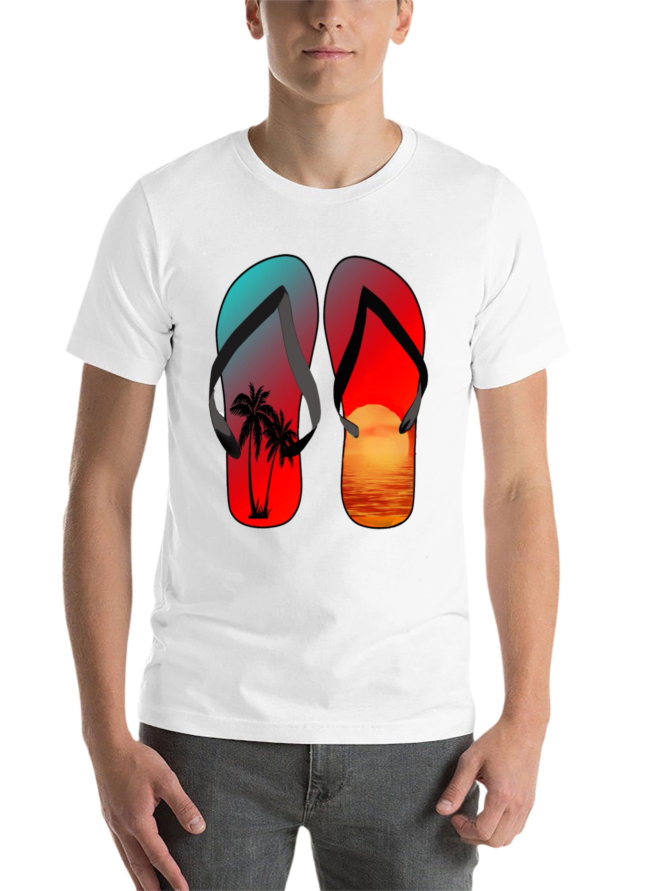 Black Tropical Flip Flop Sunset T-Shirt view 14