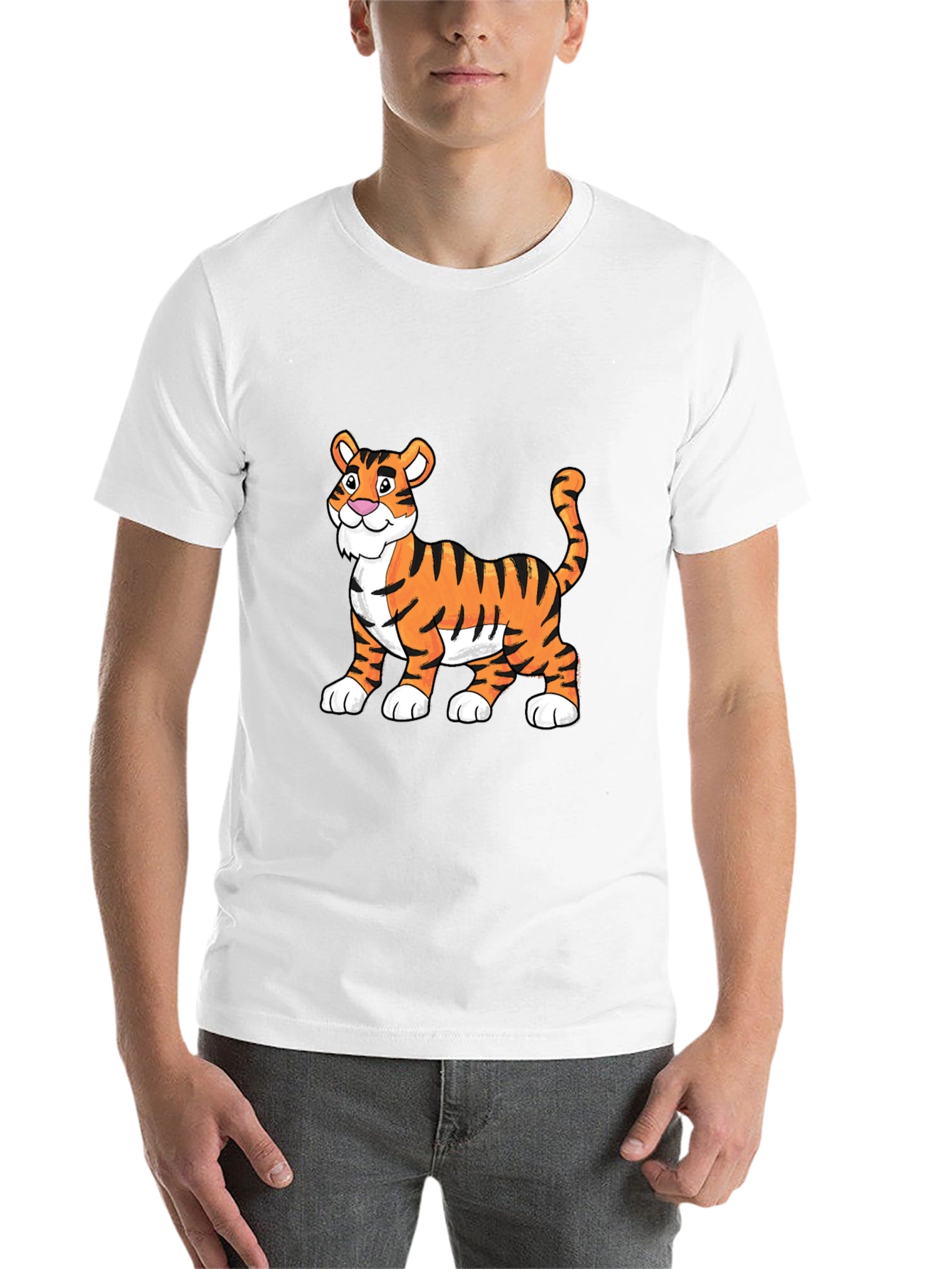 Black Cartoon Tiger Graphic Tee - Soft Black Cotton view 14