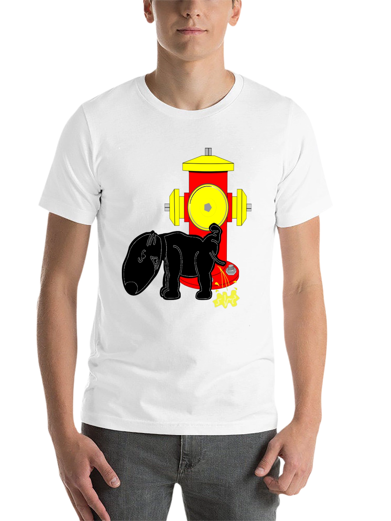Black Funny Elephant Peeing on Fire Hydrant Black T-Shirt view 14
