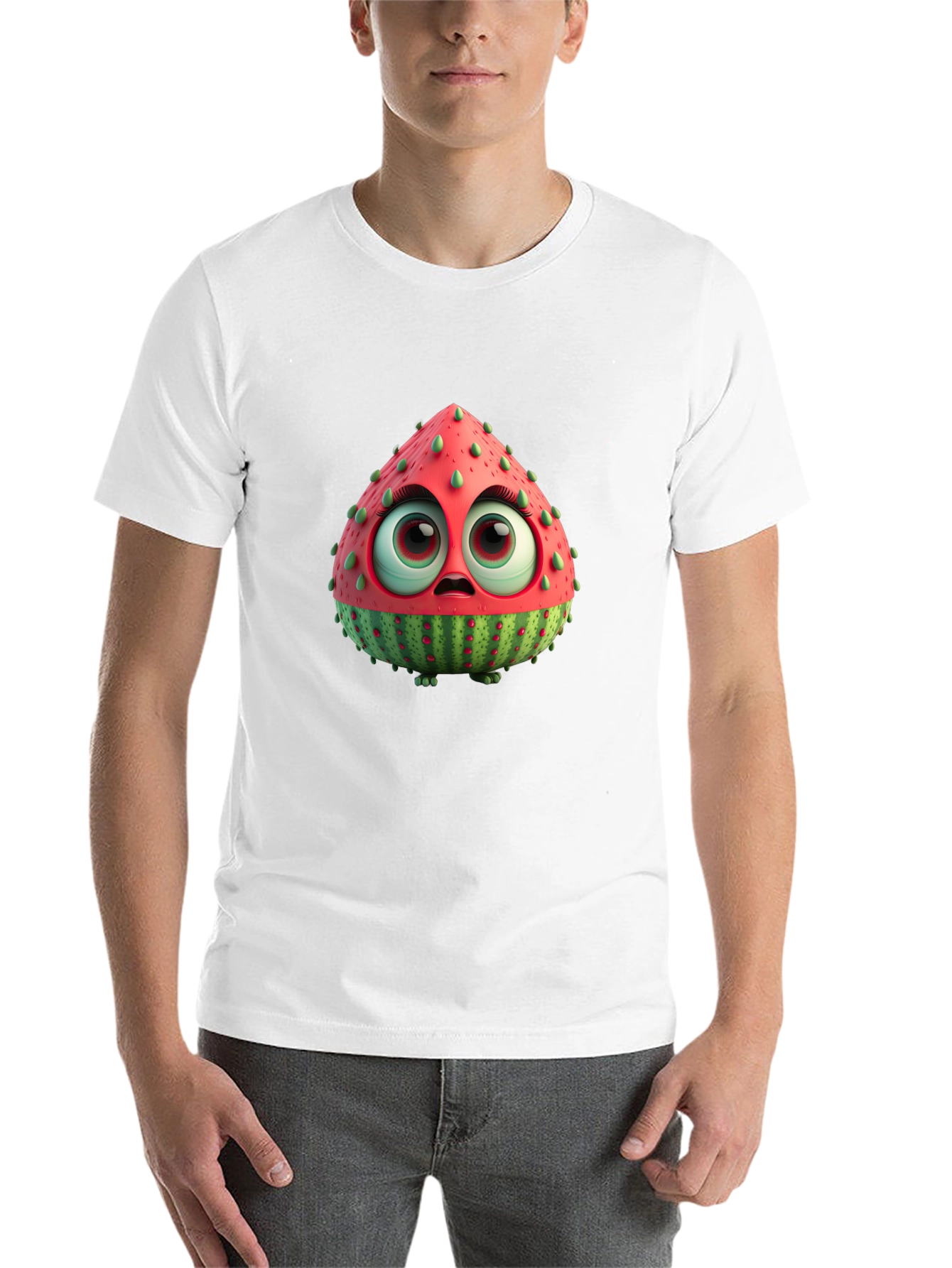 Black Cartoon Watermelon Character Black T-Shirt view 14