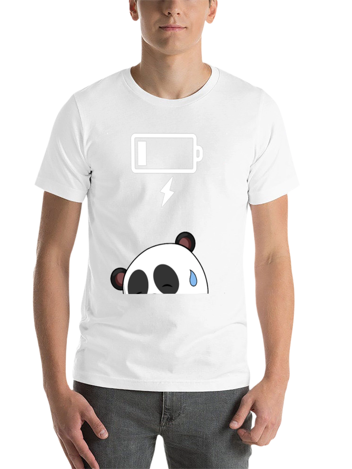 Black Funny Panda Low Battery Graphic Tee - Black Cotton T-Shirt view 14