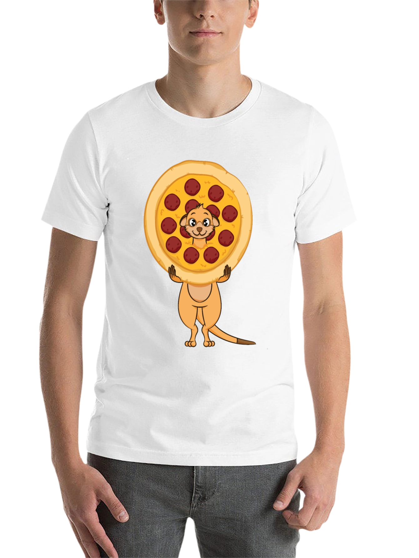 Black Funny Meerkat Pizza Lover Black T-Shirt view 14