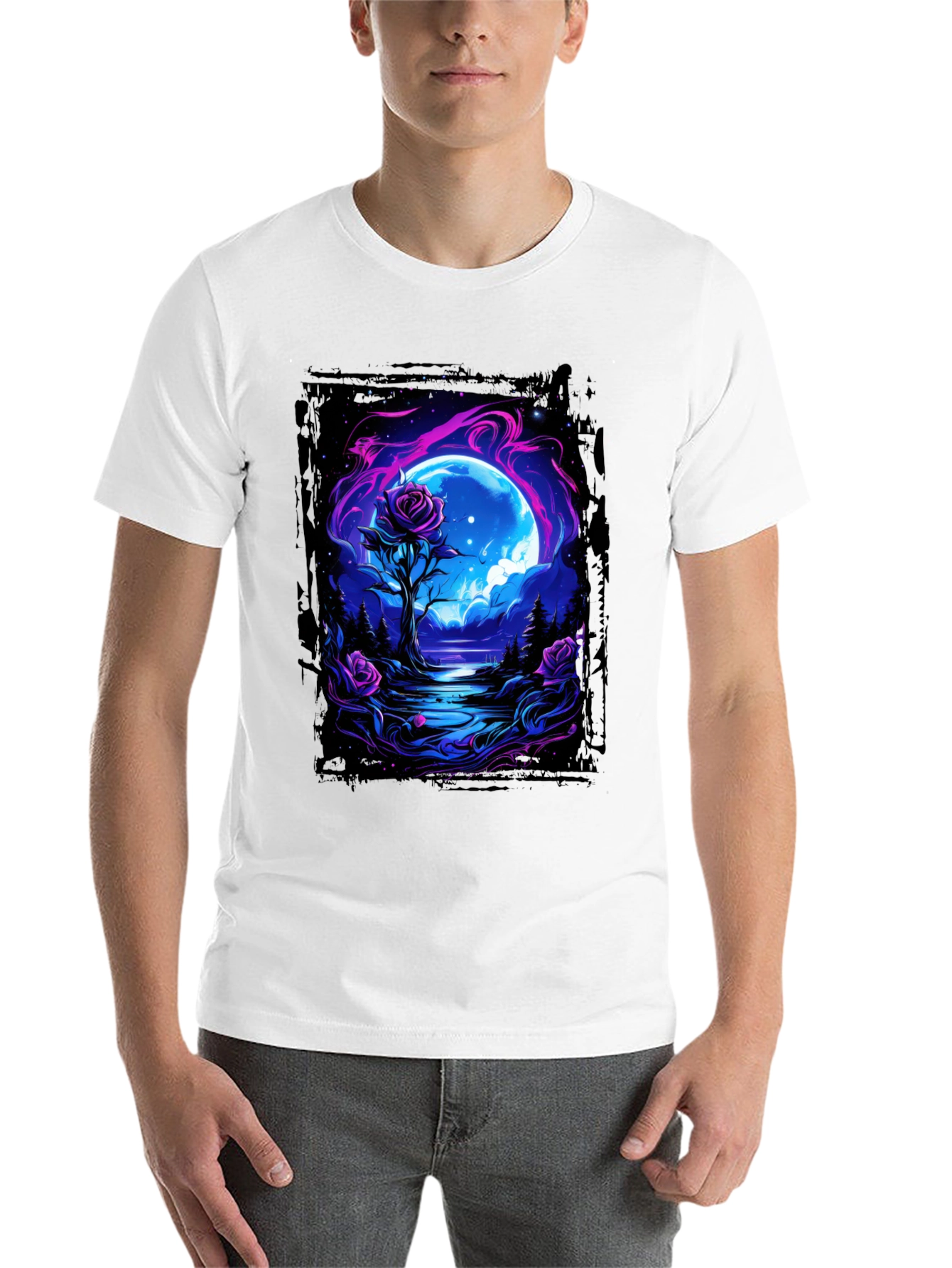 Black Mystic Moonlit Rose Graphic Tee view 14