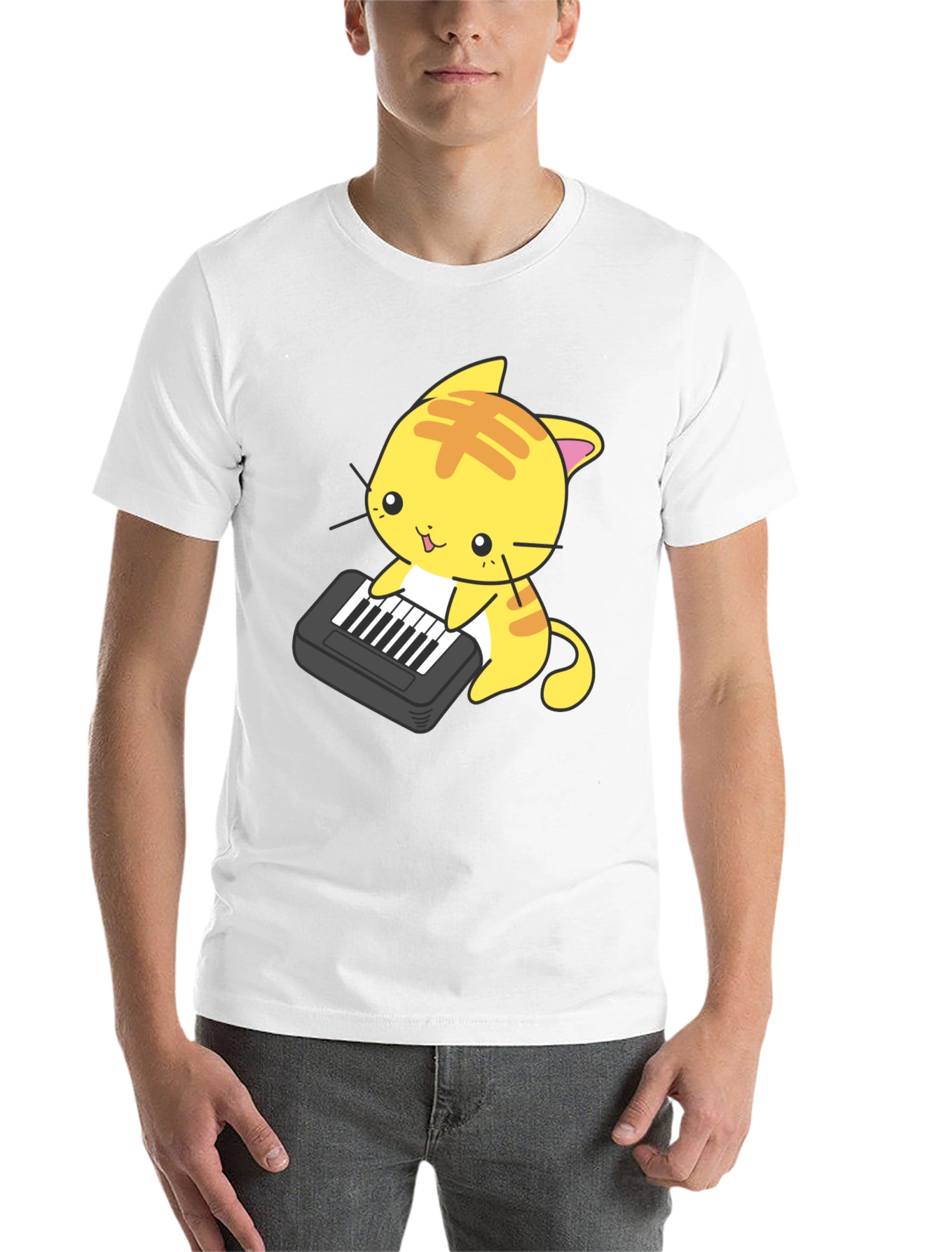 Black Cute Cat Keyboard T-Shirt view 14