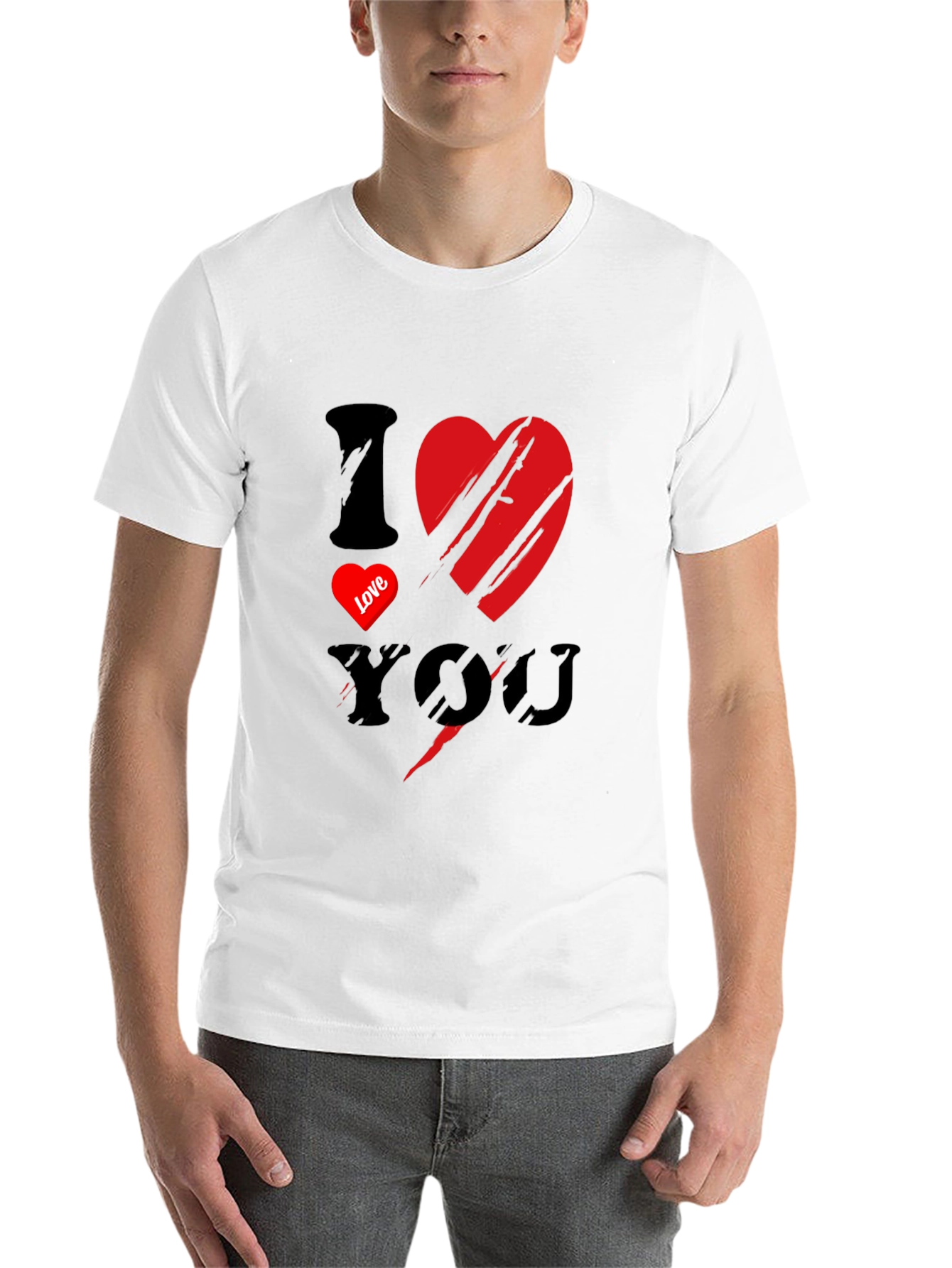Black I Love You Graphic Print Men's Black T-Shirt view 14