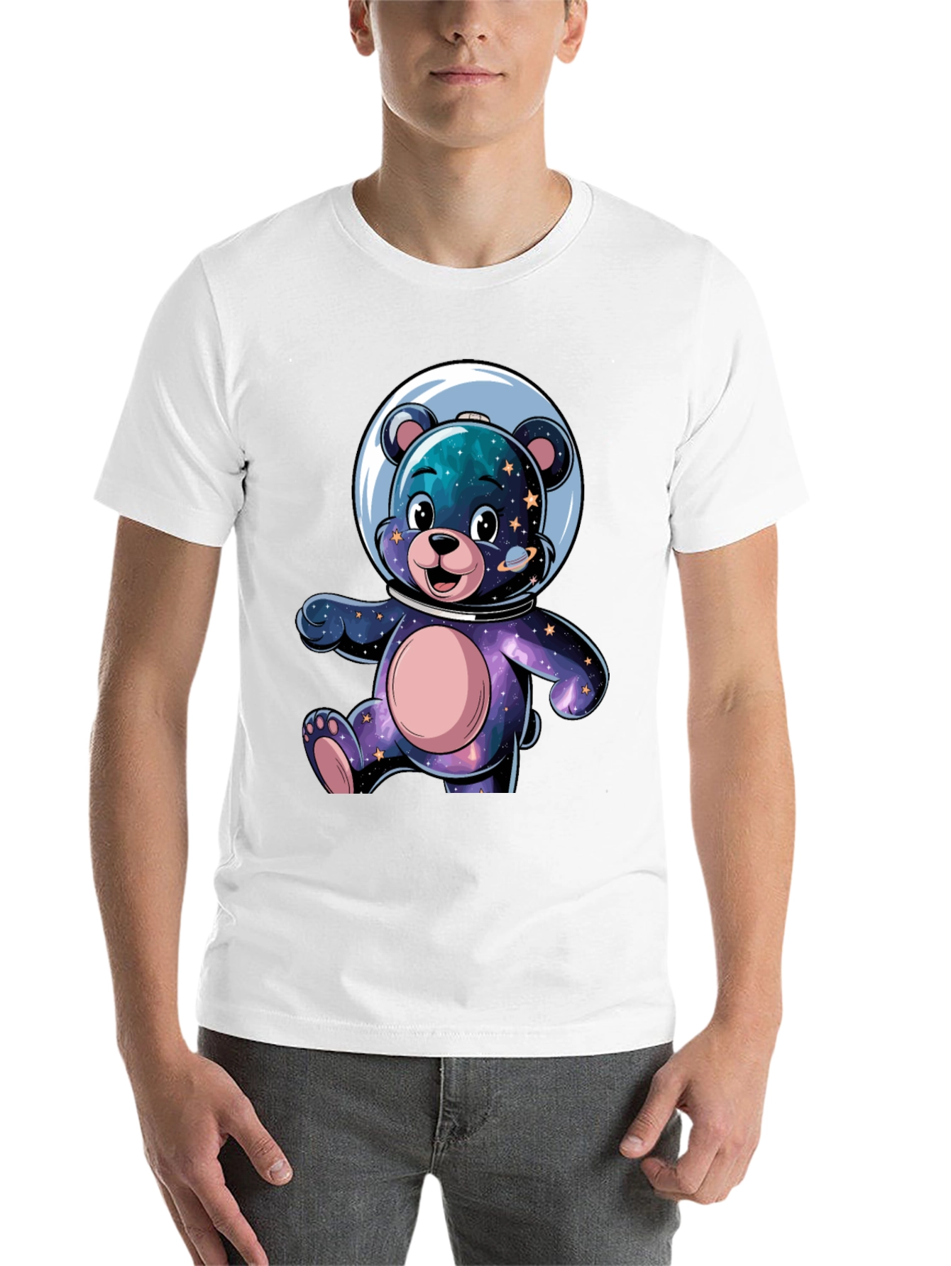 Black Astronaut Bear Graphic Tee - Galaxy Design view 14