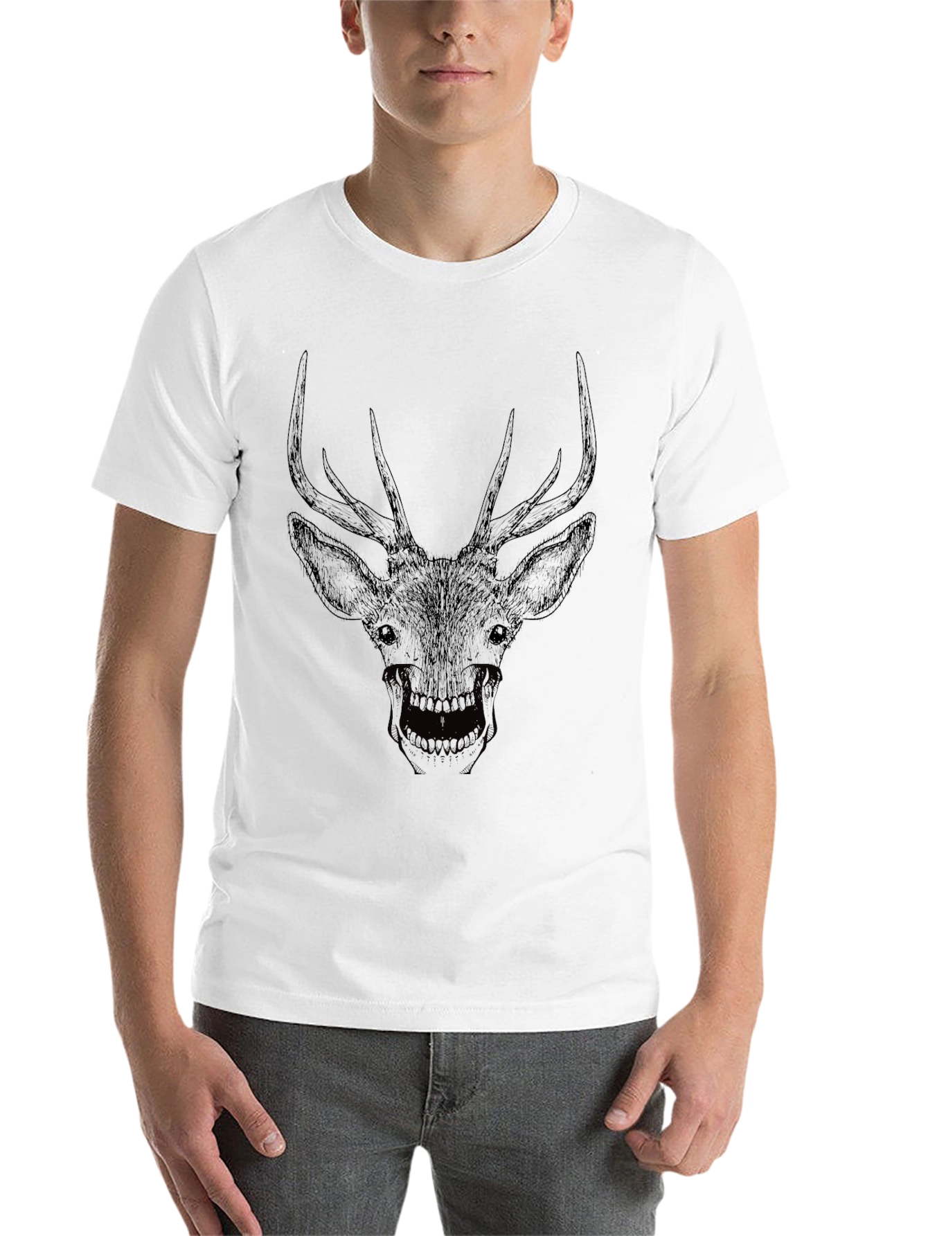 Black Men's Black Deer Skull Graphic Tee view 14