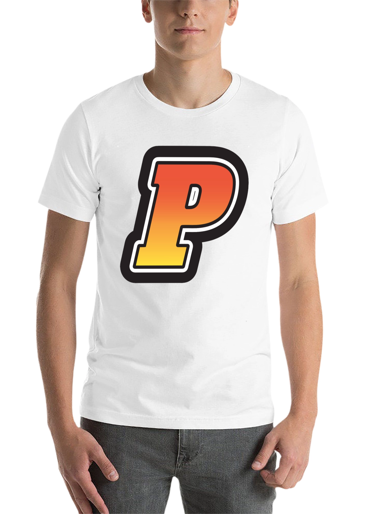 Black Retro P Letter T-Shirt - Black Cotton Tee view 14