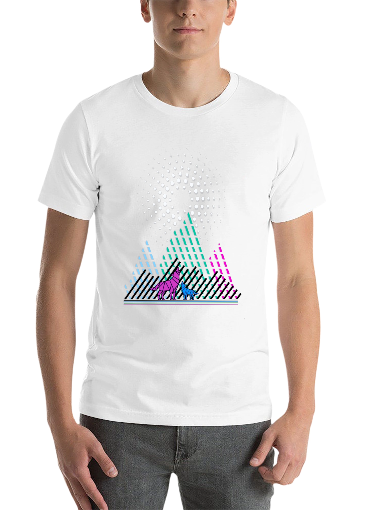 Black Geometric Wolves T-Shirt view 14
