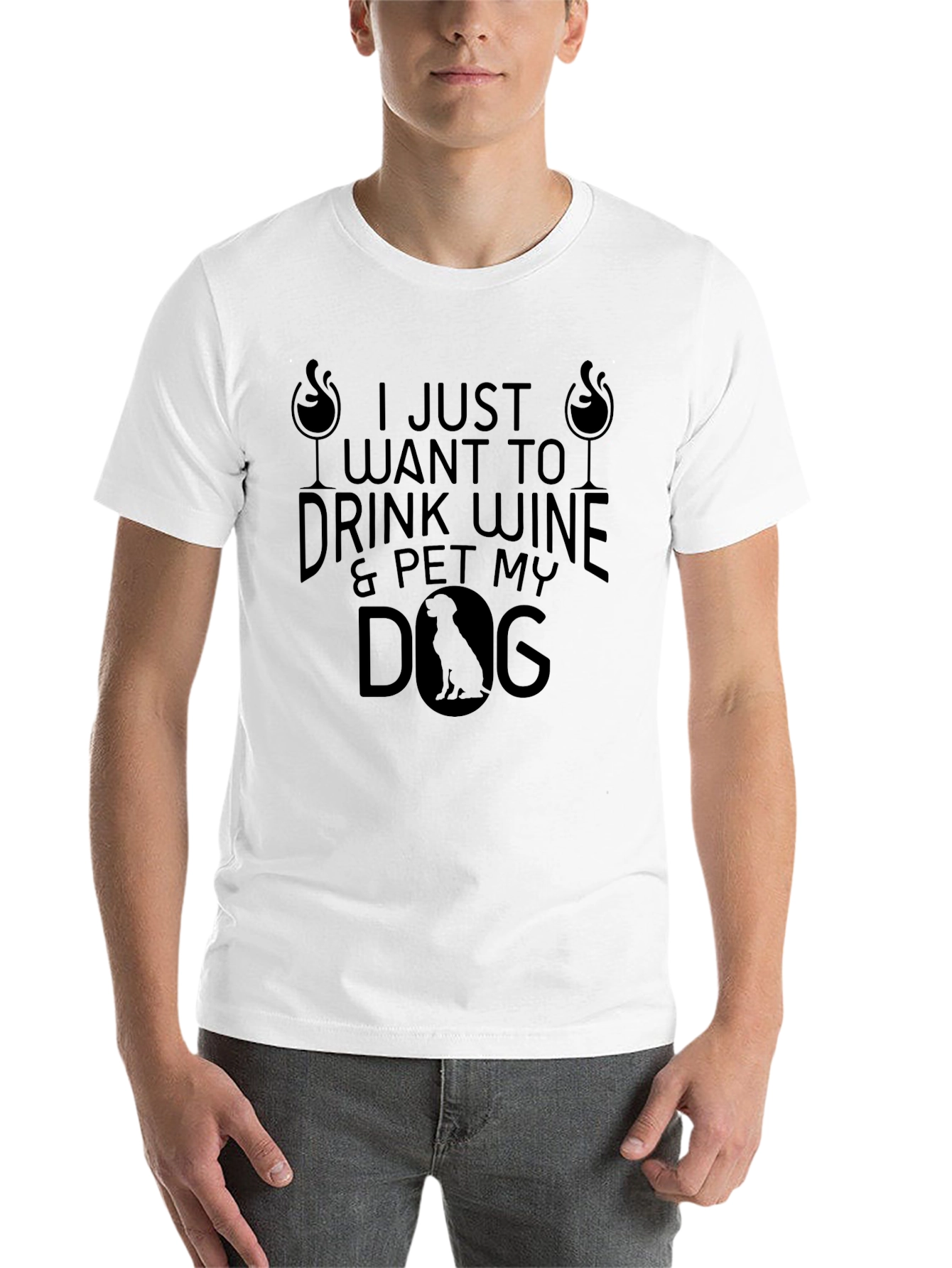 Black Wine & Dog Lover T-Shirt - "I Just Want to Drink Wine & Pet My Dog" view 14