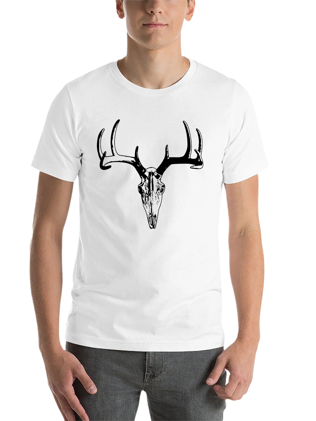 Black Men's Black T-Shirt with Deer Skull Graphic view 14