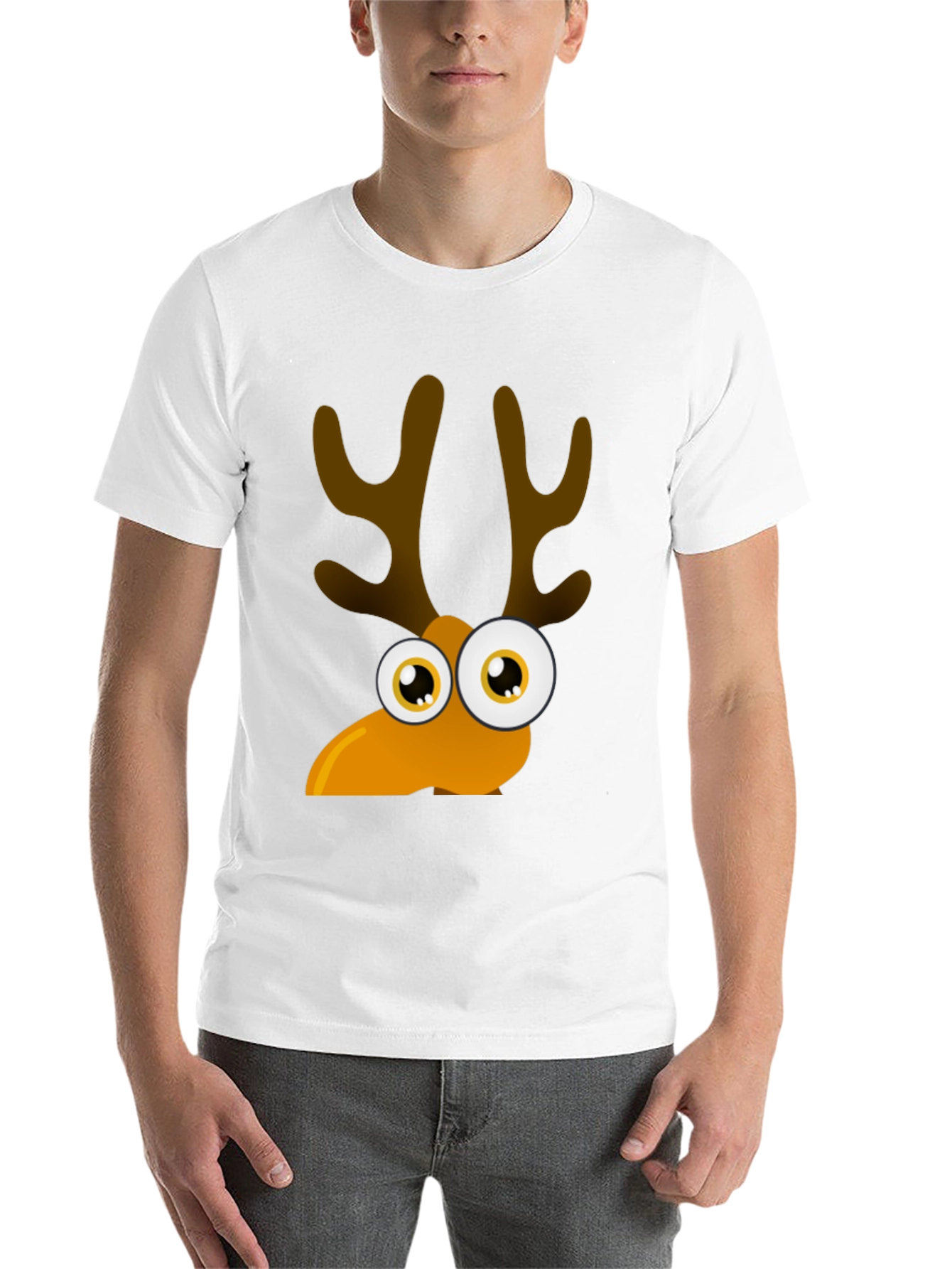 Black Funny Cartoon Reindeer Graphic Tee view 14