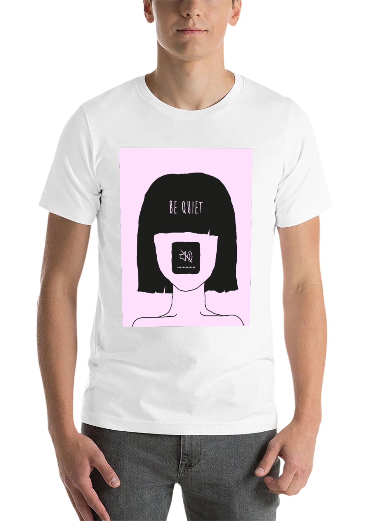 Black Be Quiet Graphic Print Tee - Unisex Black T-Shirt view 14
