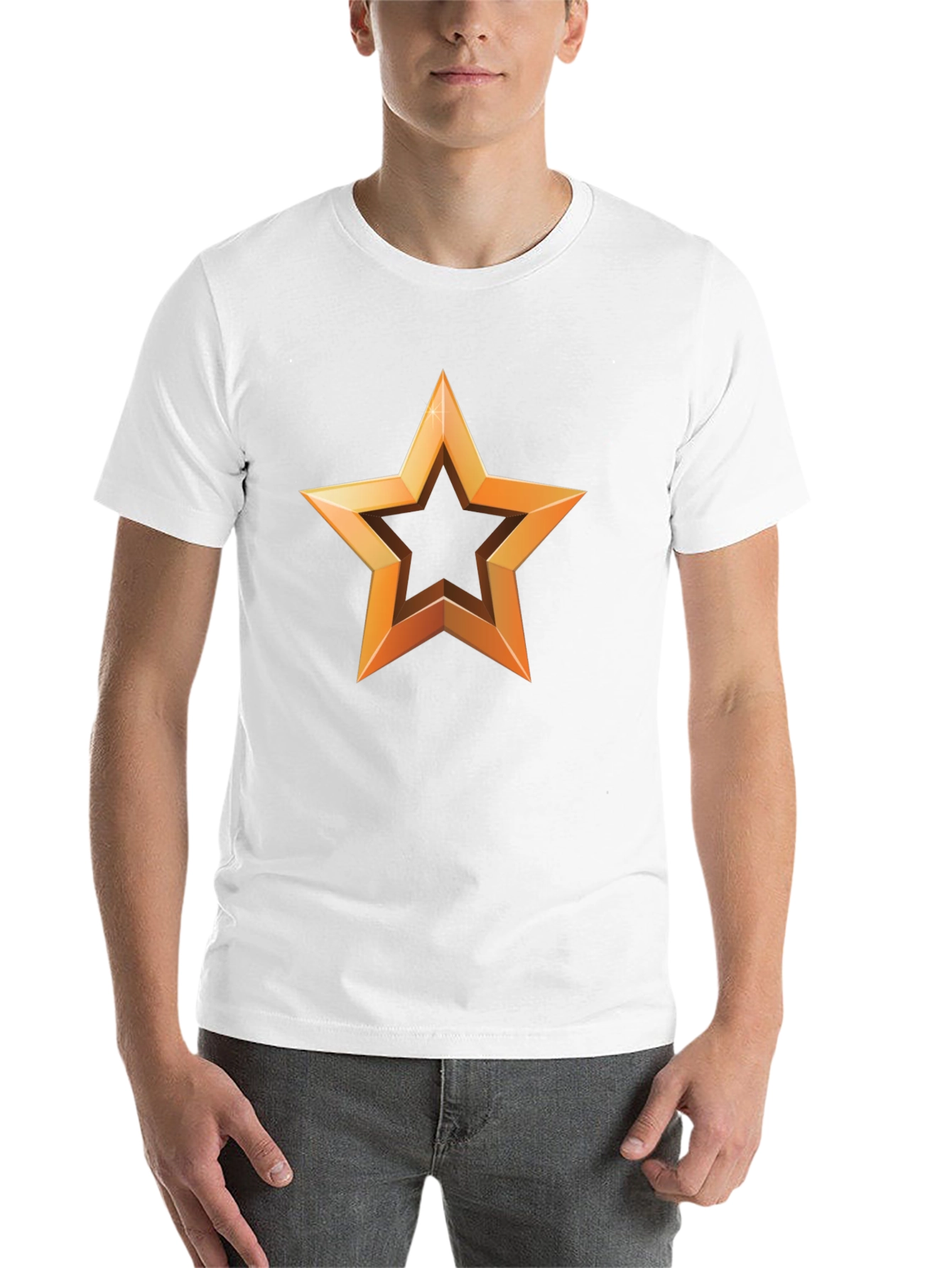 Golden Star Graphic Print Black T-Shirt - 14