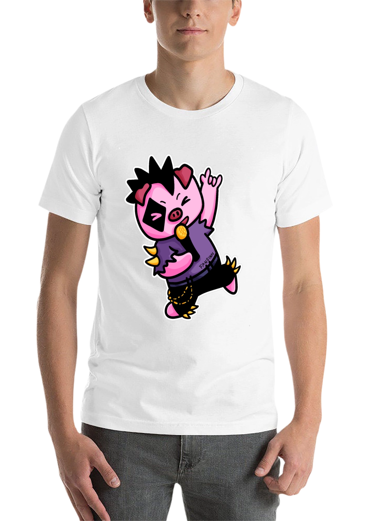 Black Cool Punk Pig T-Shirt - Black view 14