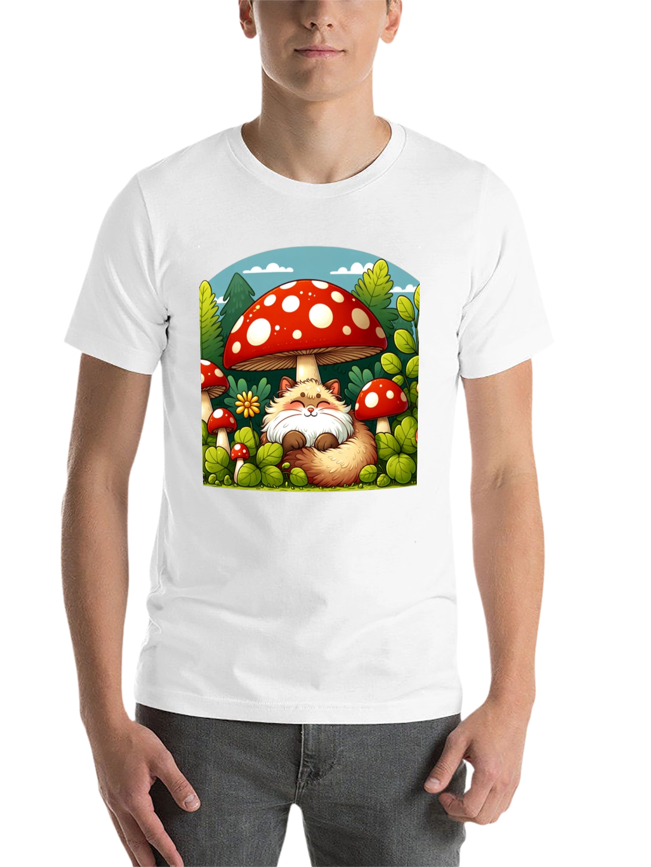 Black Whimsical Fox & Mushroom Graphic T-Shirt view 14