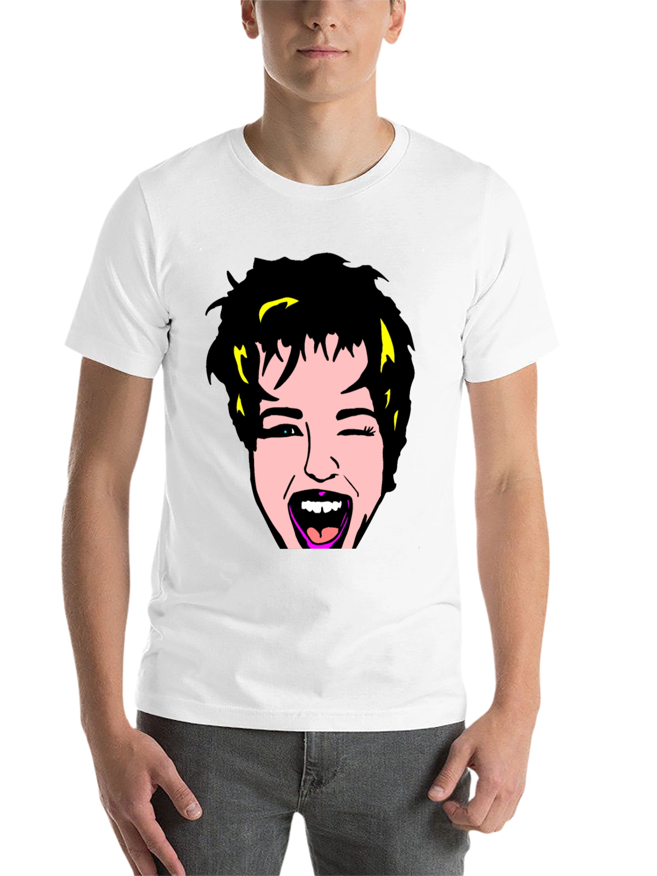 Black Winking Face Graphic Tee - Black Cotton Blend view 14