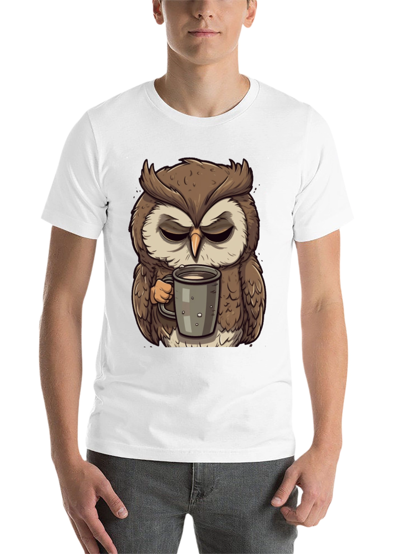 Black Grumpy Owl Coffee T-Shirt - Cute Cartoon Tee view 14