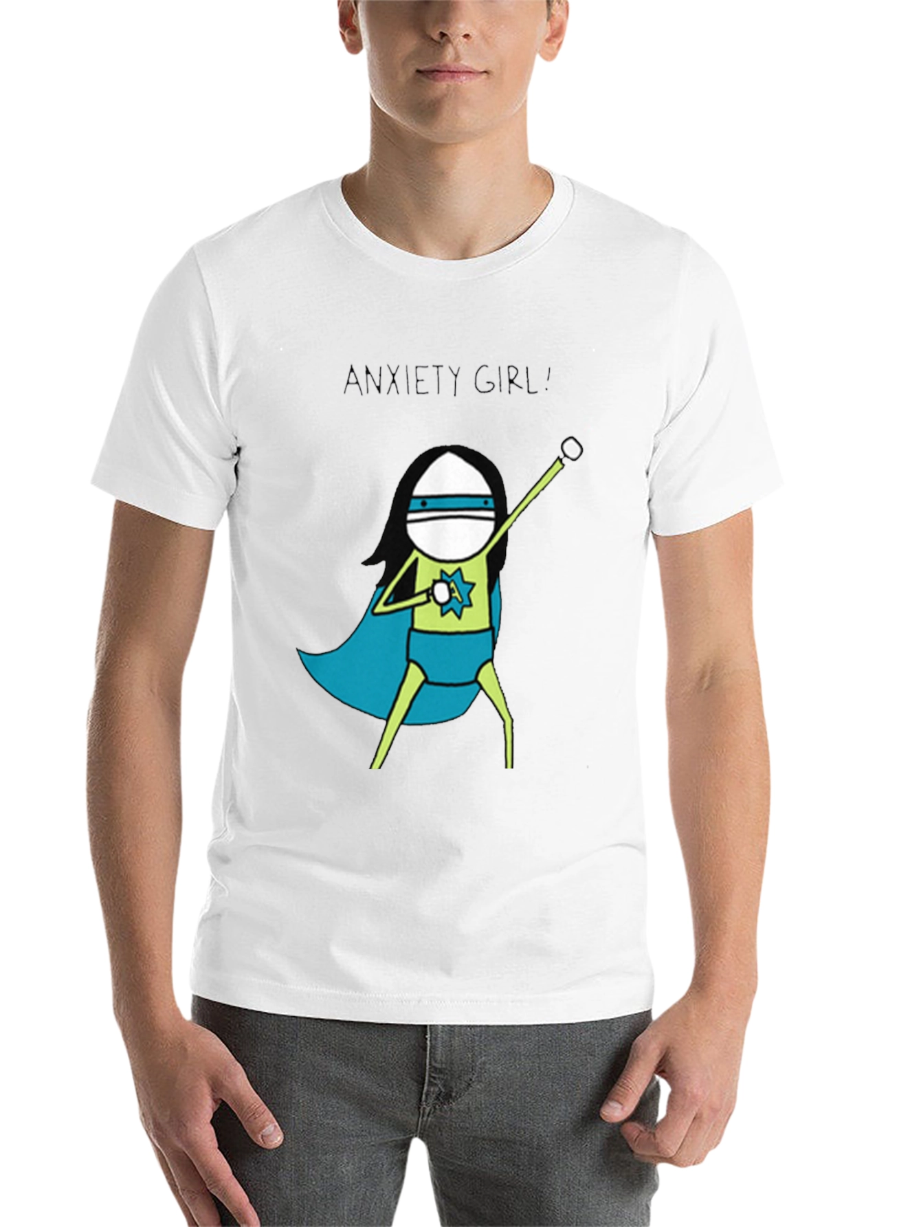 Black Anxiety Girl T-Shirt - Super Hero Graphic Tee view 14