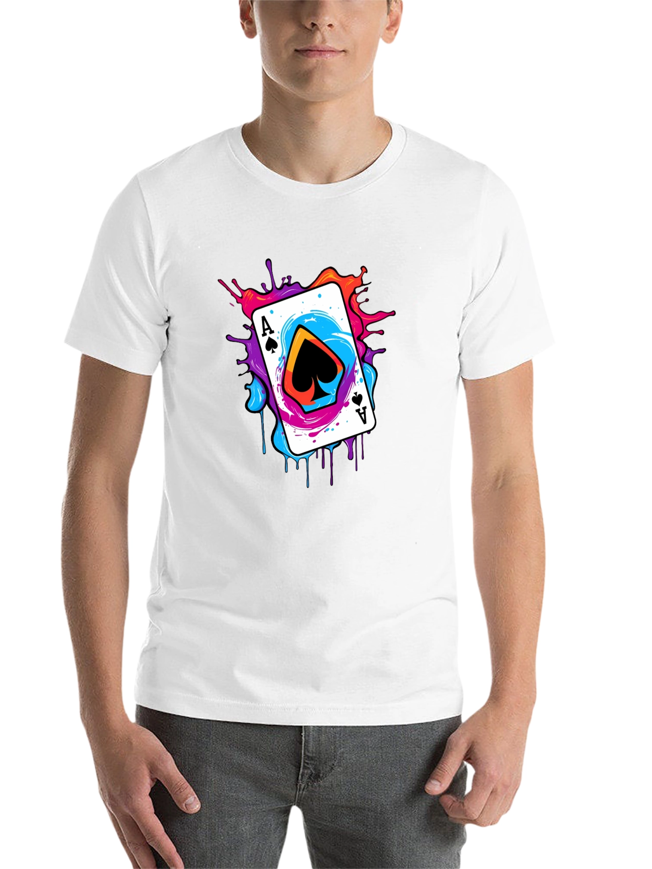 Black Ace of Spades Graphic Tee - Colorful Card Design view 14