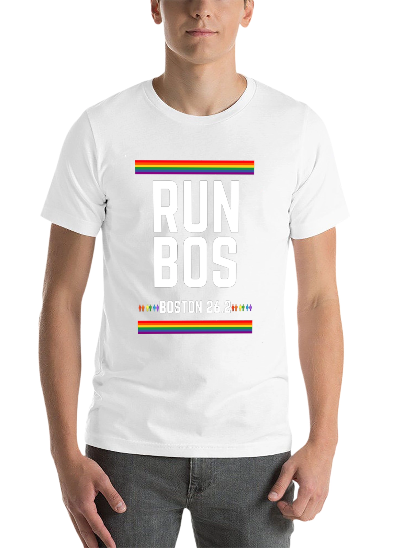 Black Run Bos Pride T-Shirt - Boston 26.2 Marathon LGBT view 14