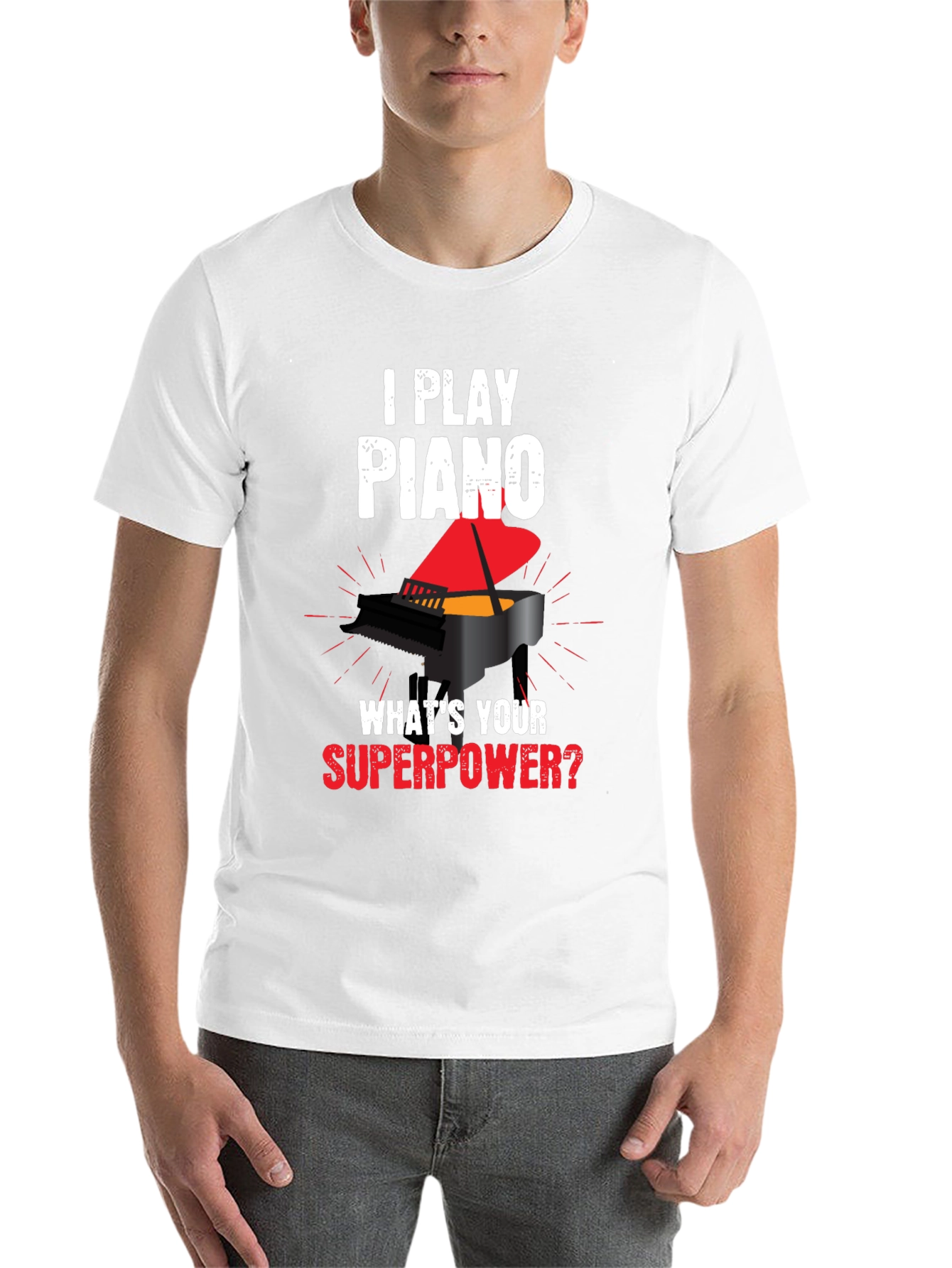 Black I Play Piano Superpower Graphic T-Shirt view 14