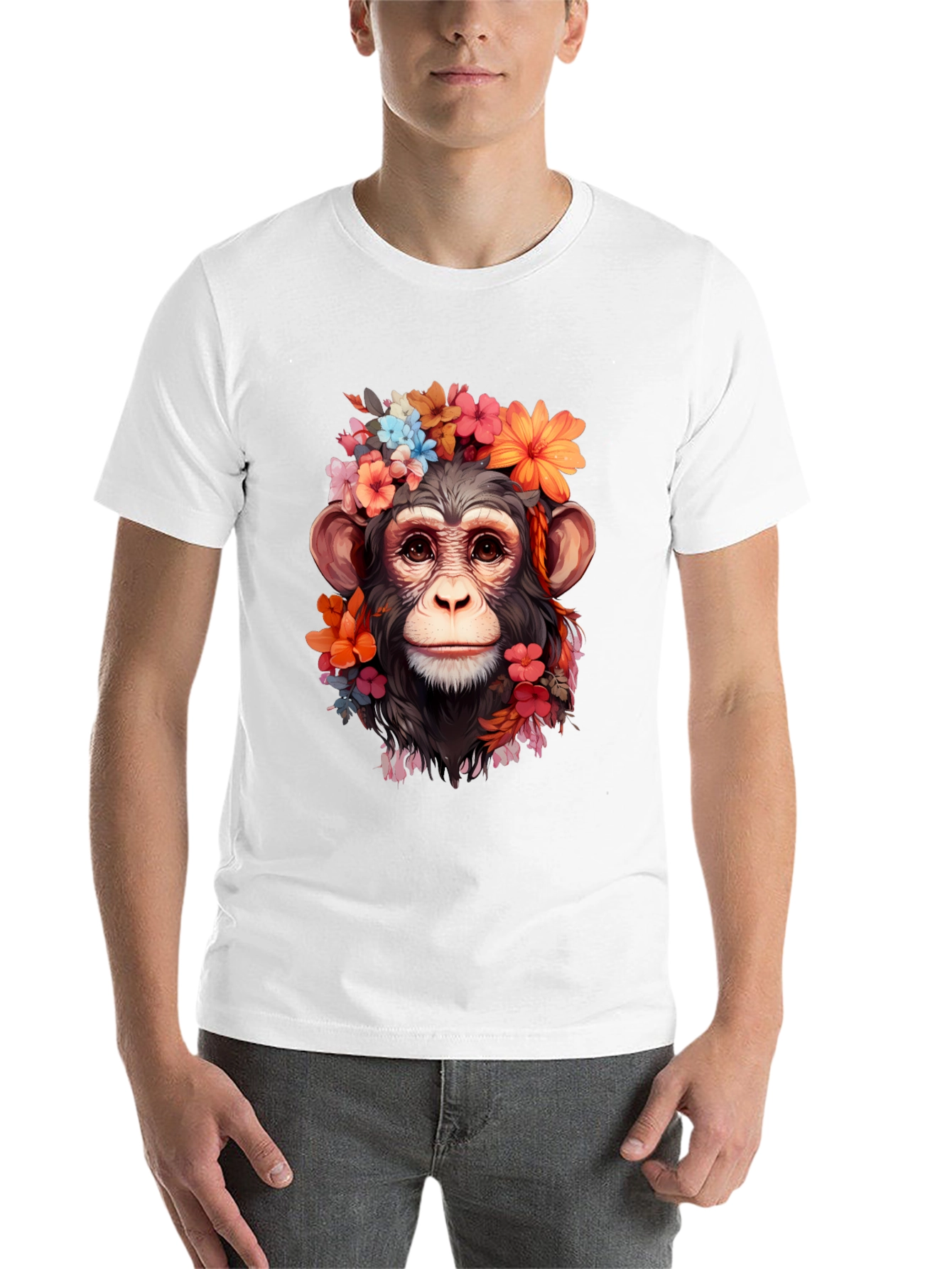 Black Floral Monkey T-Shirt - Unique Graphic Tee view 14