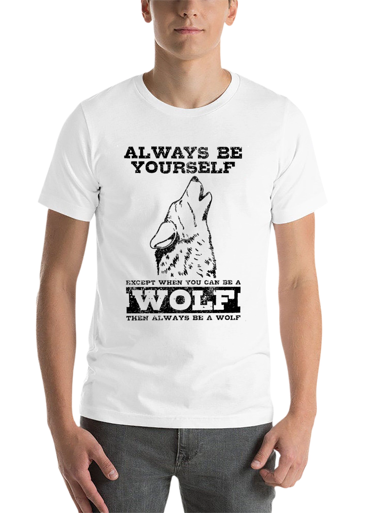 Black Always Be Yourself Wolf Graphic T-Shirt view 14
