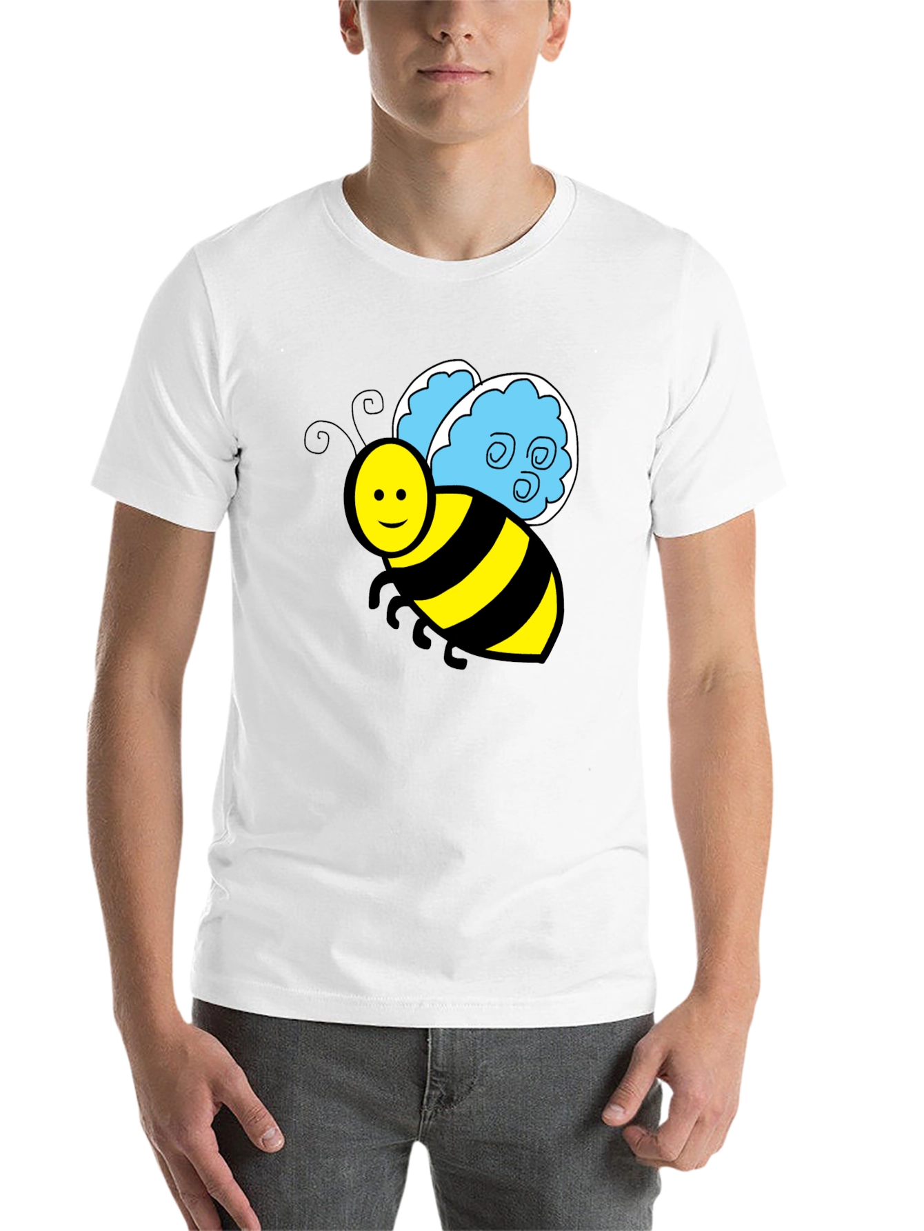 Black Cartoon Bee Graphic T-Shirt - Black Crew Neck Tee view 14