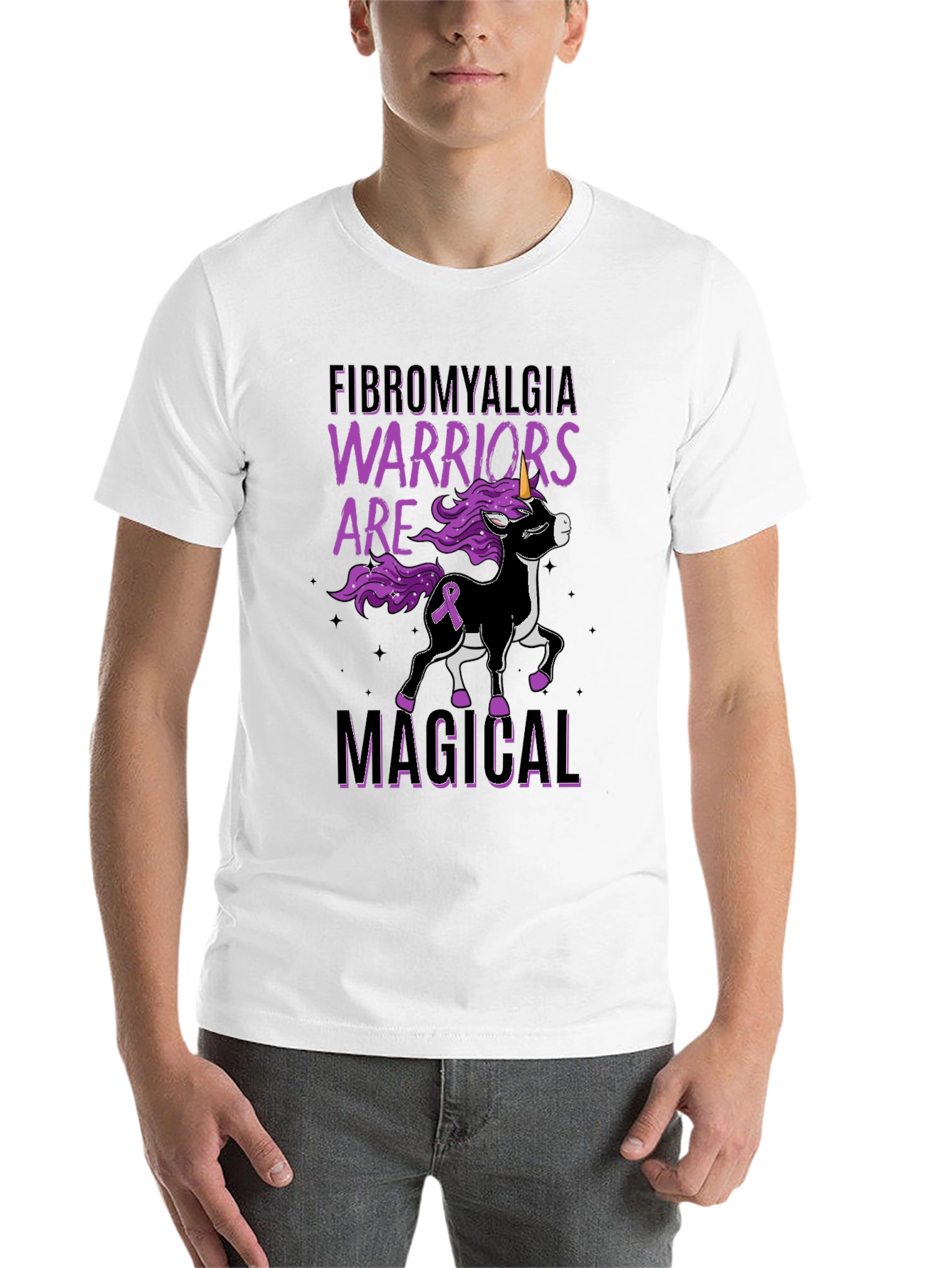 Black Fibromyalgia Warrior Unicorn Black T-Shirt view 14