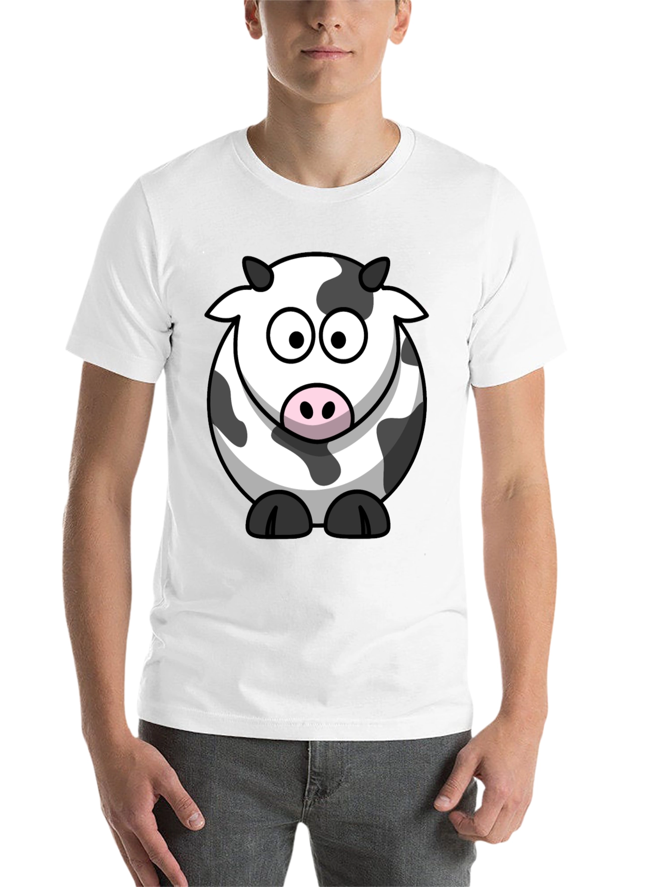 Black Cartoon Cow Graphic Tee - Black Cotton Comfort view 14
