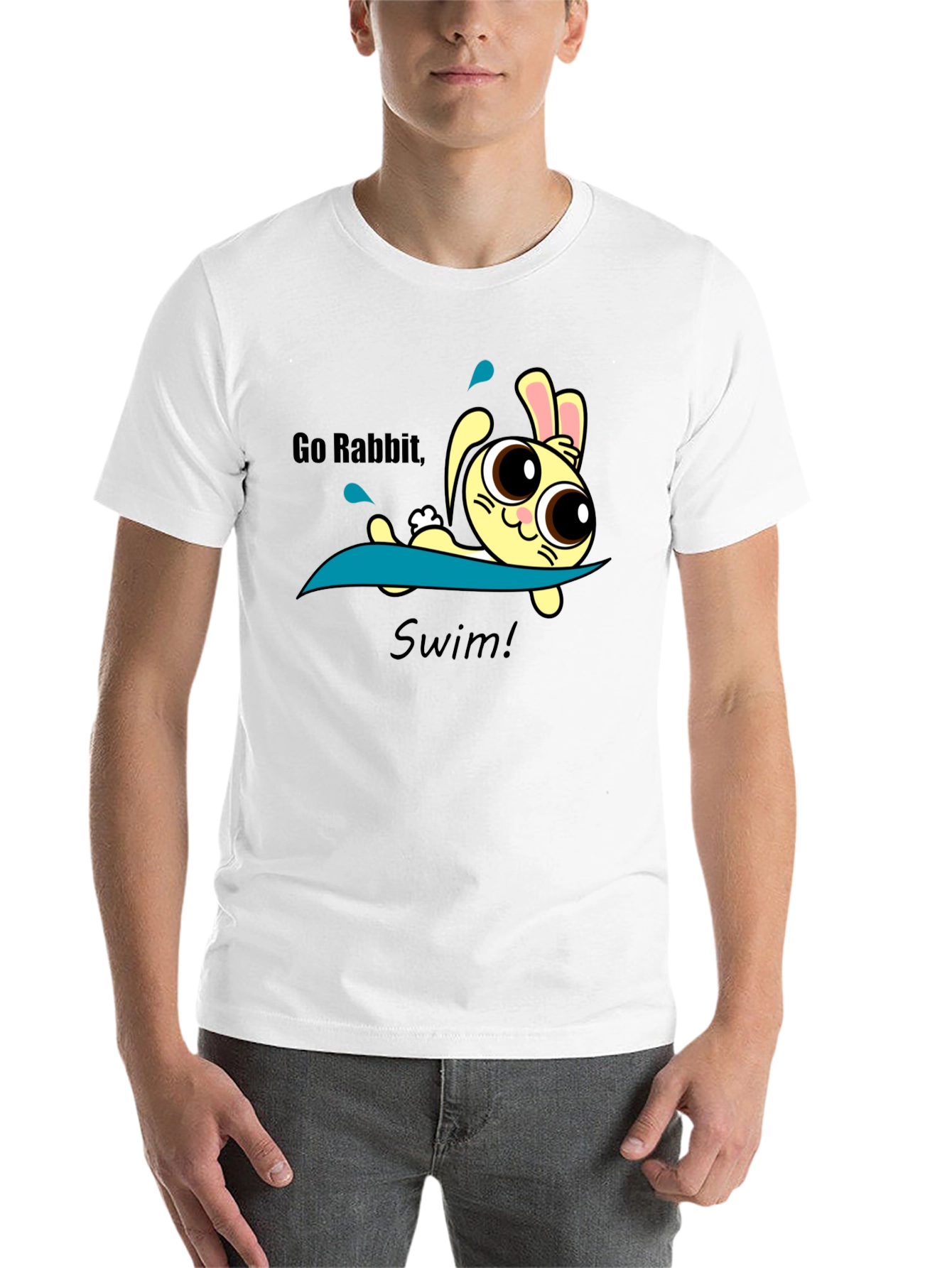 Black Go Rabbit Swim Graphic Tee - Black Cotton Blend view 14