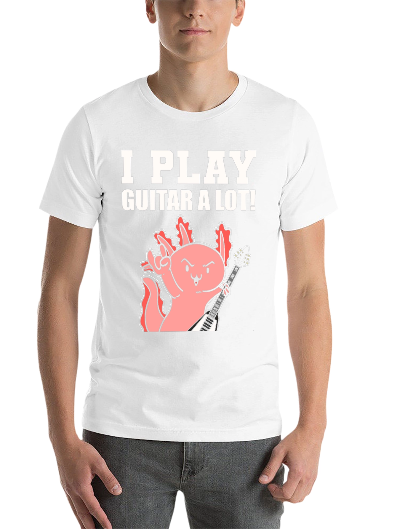 Black I Play Guitar A Lot! Axolotl Musician Graphic Tee view 14
