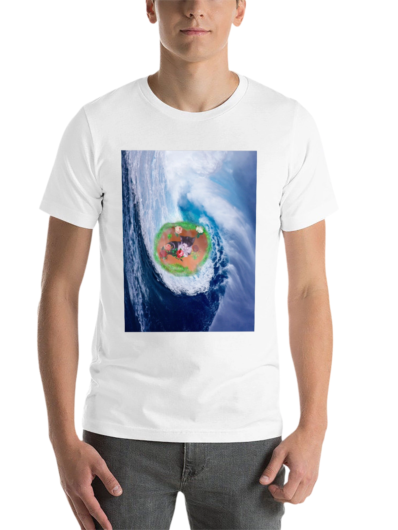 Black Wave Kitty T-Shirt: Black Cotton Blend view 14