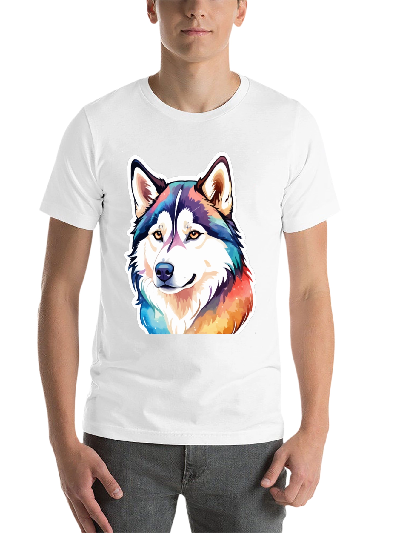 Black Husky Dog Colorful T-Shirt view 14