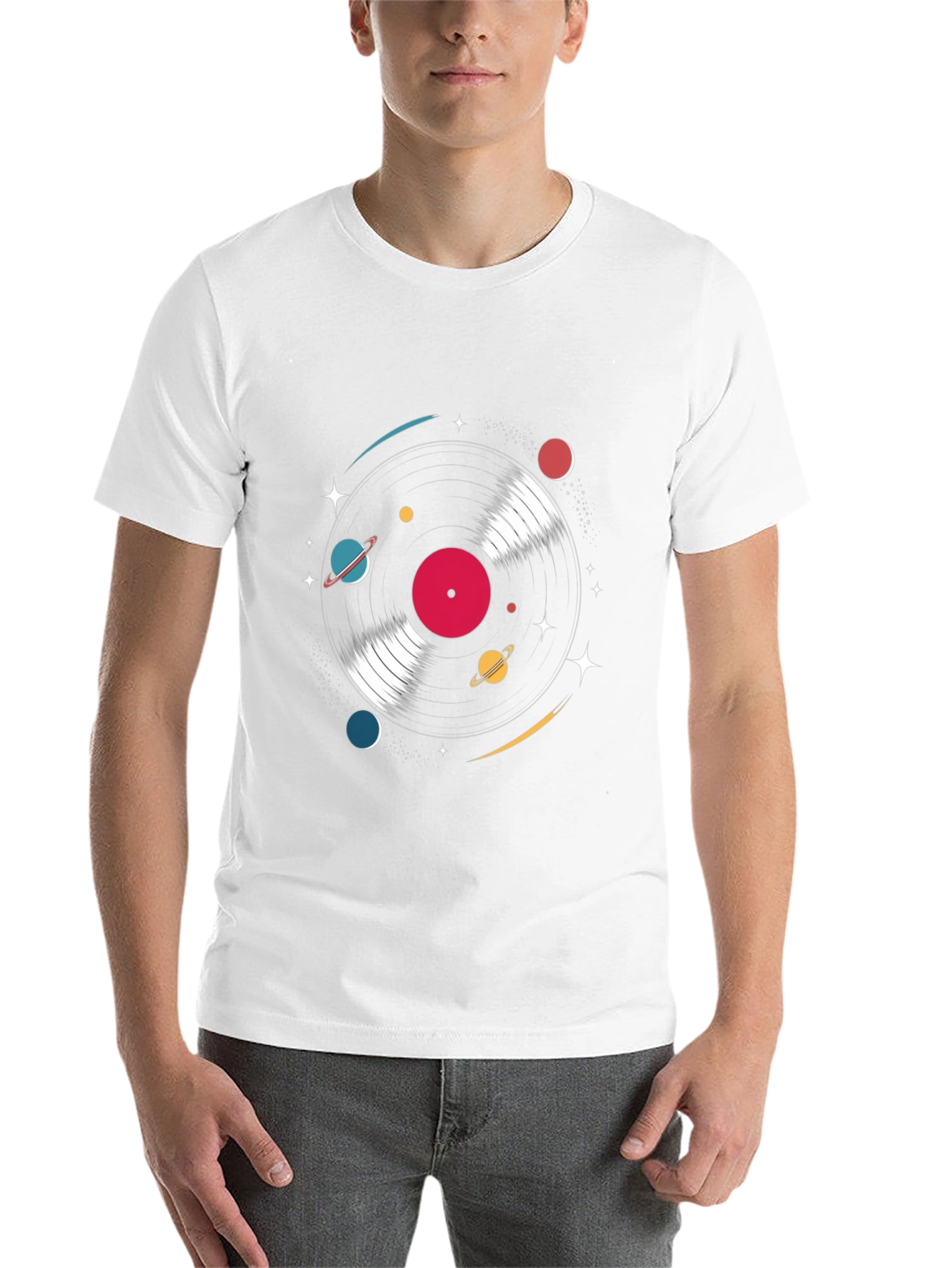 Black Retro Vinyl Record Space T-Shirt view 14