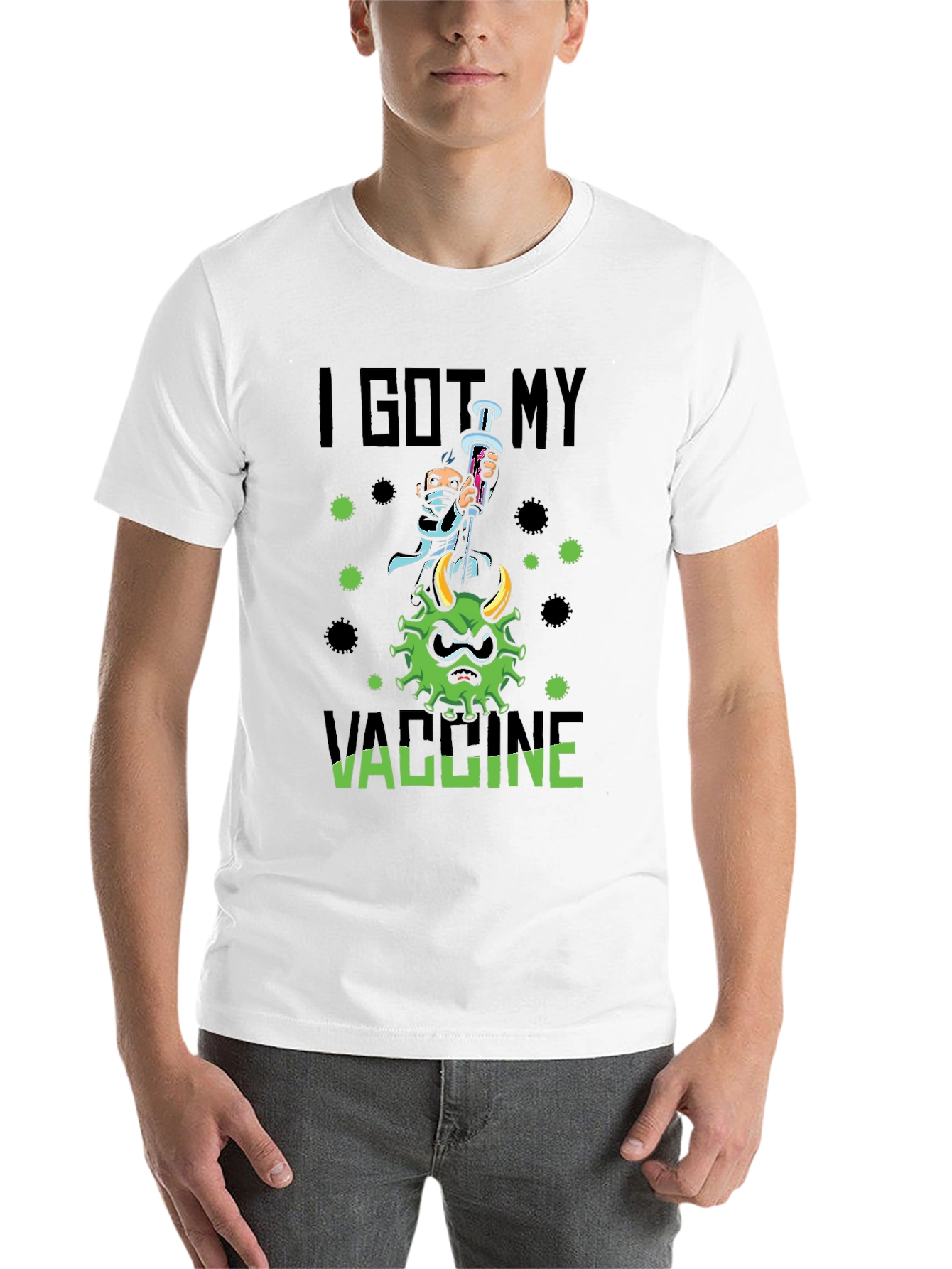 Black I Got My Vaccine T-Shirt - Funny Cartoon Virus Graphic view 14