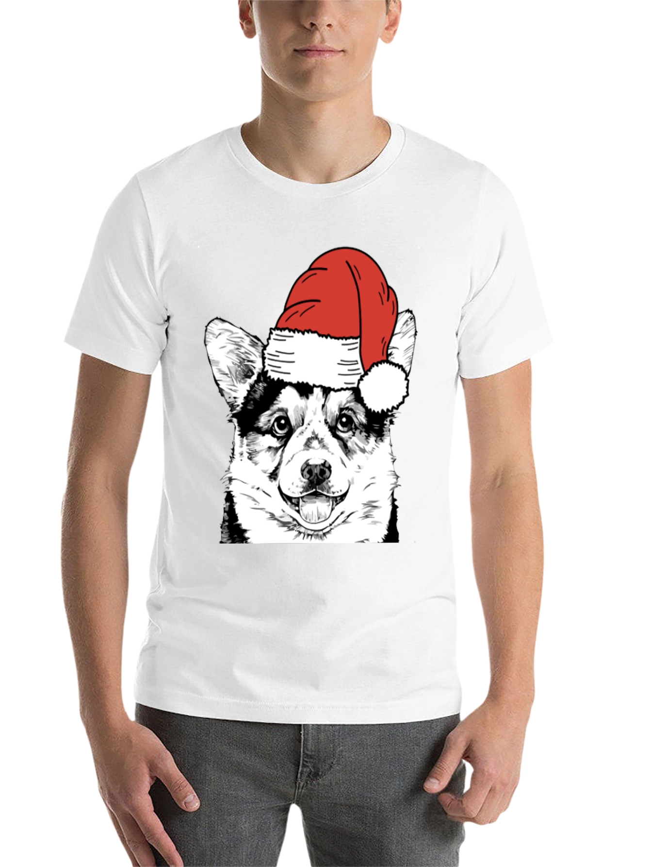 Black Festive Corgi Santa Hat Black T-Shirt view 14