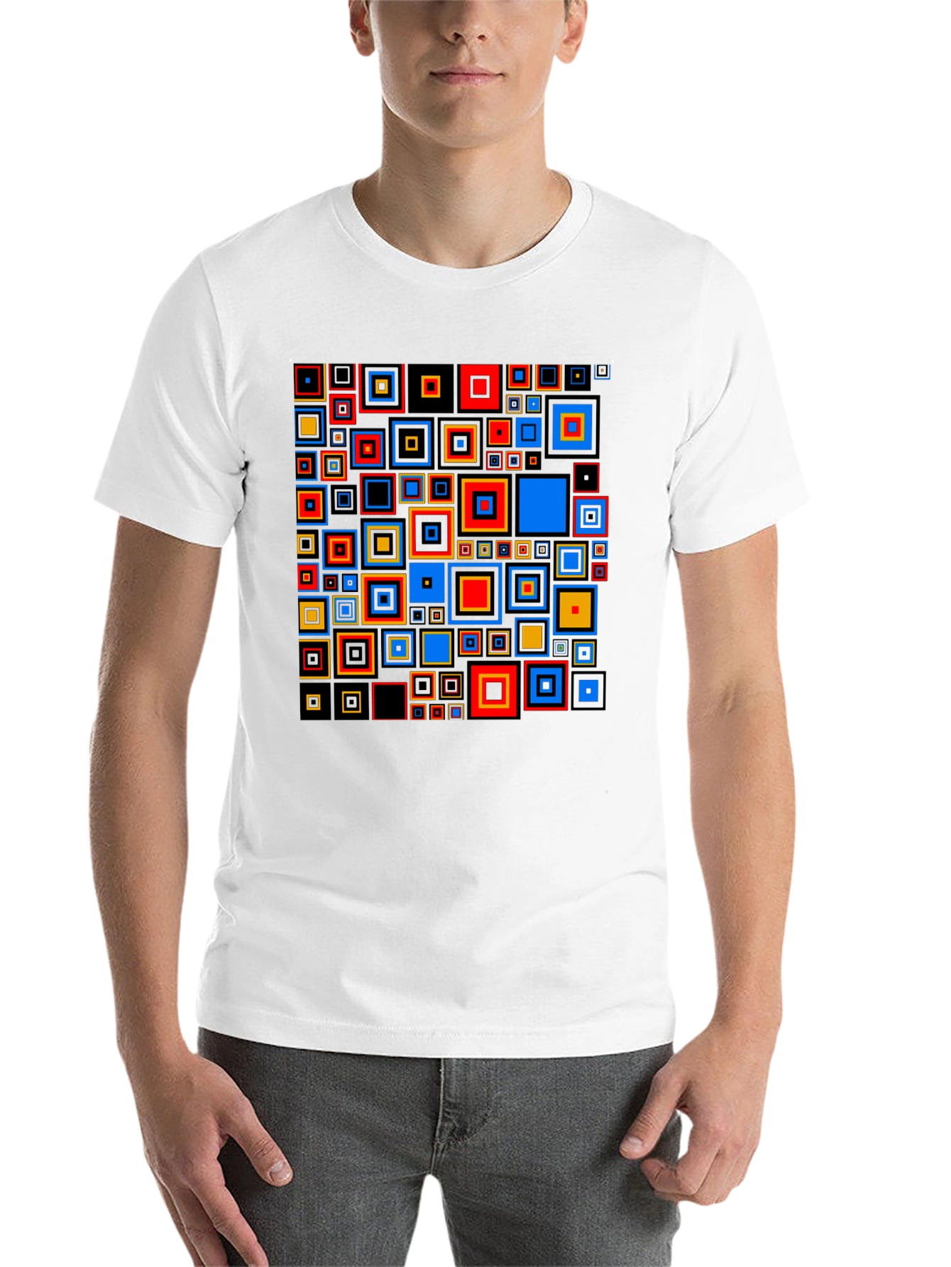 Black Geometric Squares Black Graphic Tee view 14