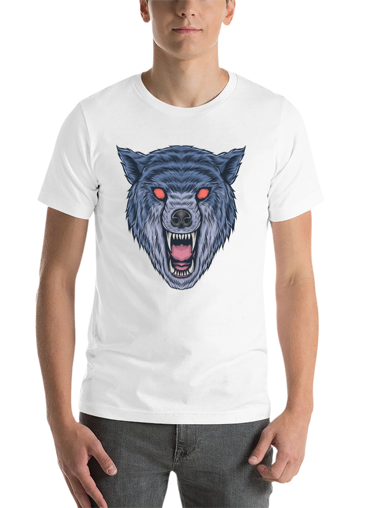 Black Men's Black Wolf Graphic T-Shirt view 14