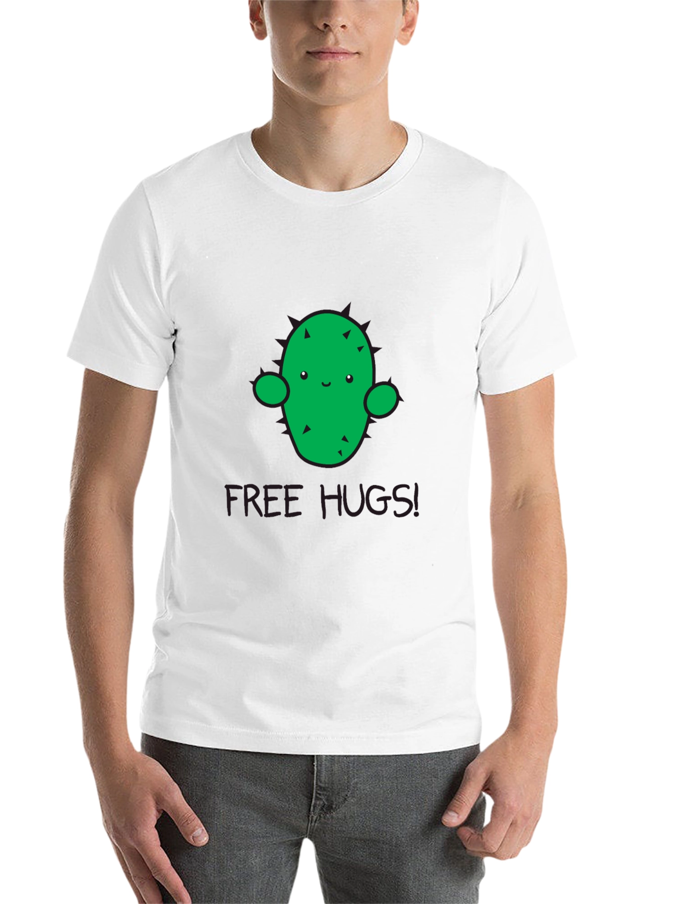 Black Cute Cactus 'Free Hugs' Graphic T-Shirt - Unisex view 14