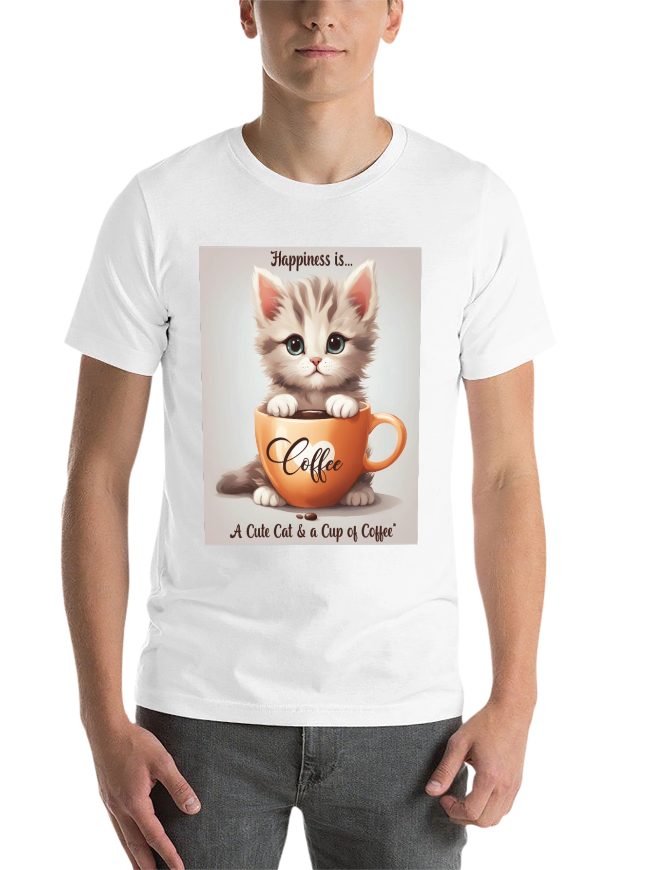 Black Cute Kitten and Coffee T-Shirt - Happiness Is... view 14