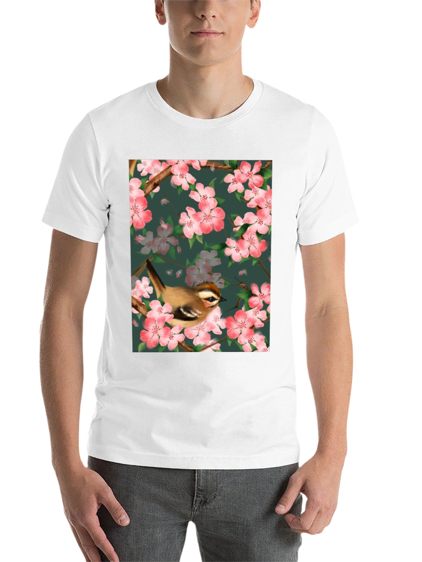 Black Bird & Blossom Graphic Tee - Nature Lover's Shirt view 14