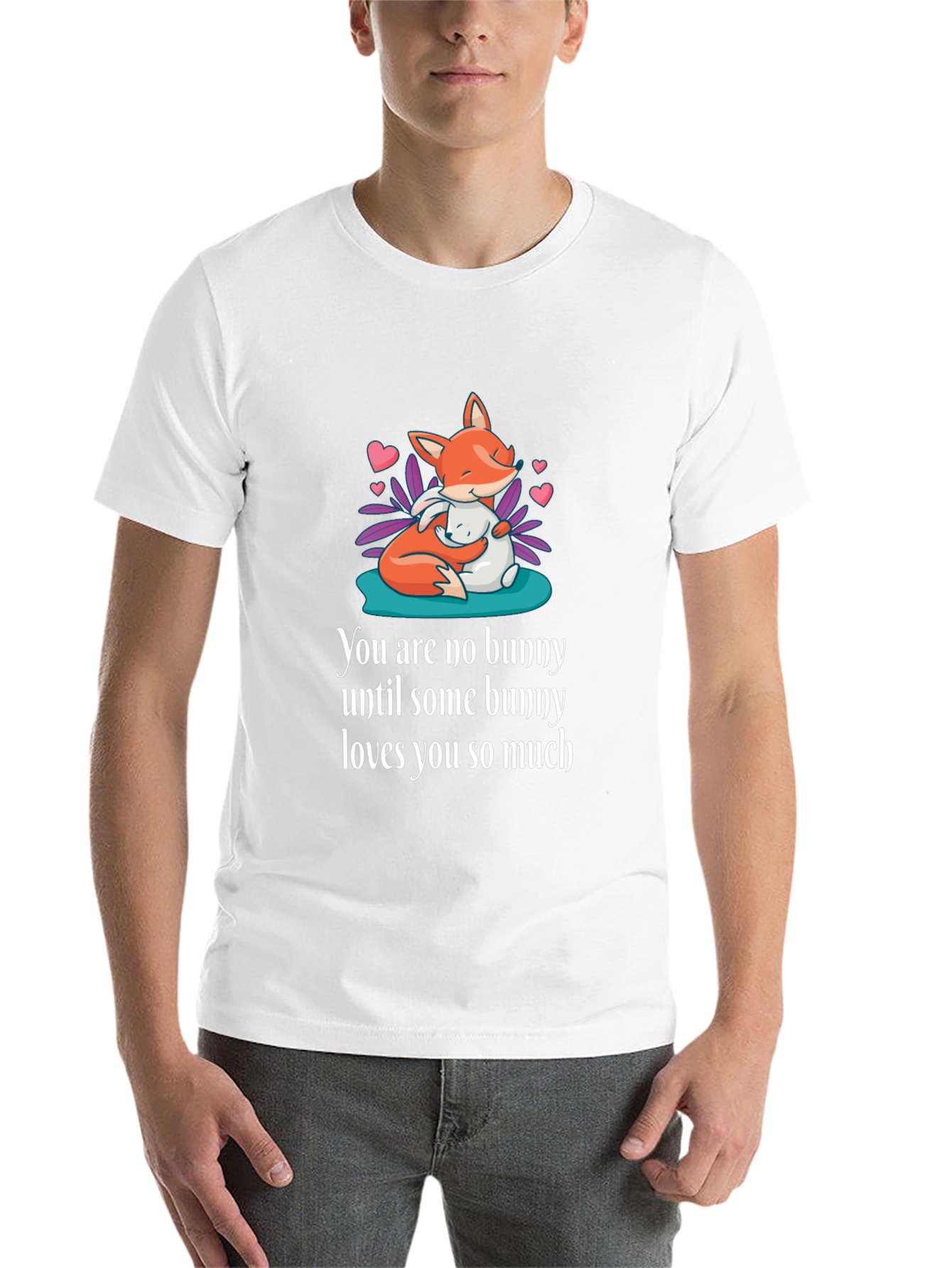 Black Cute Fox & Bunny Graphic T-Shirt - Unisex Soft Cotton Tee view 14