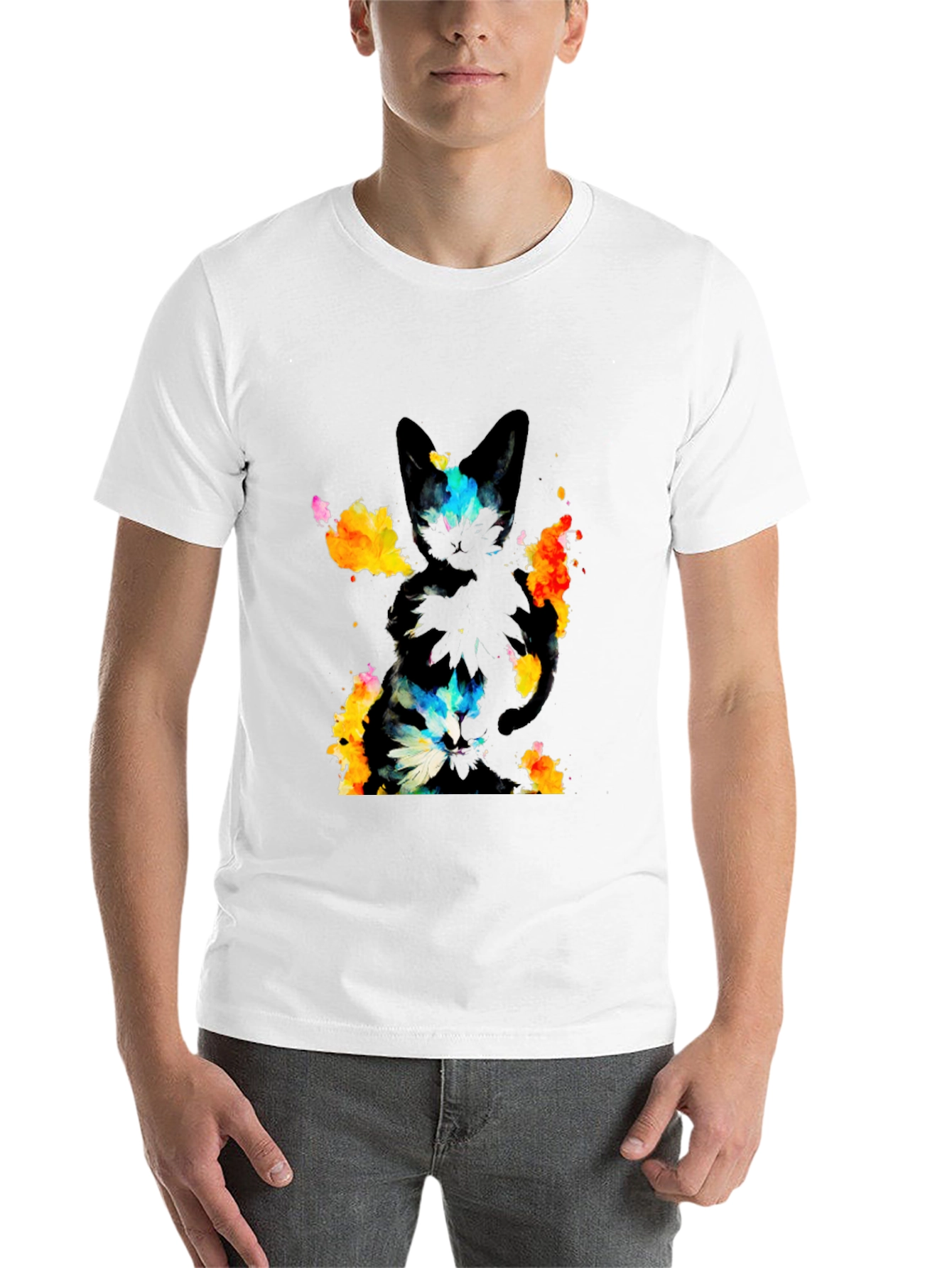 Black Abstract Cat Graphic Black T-Shirt view 14