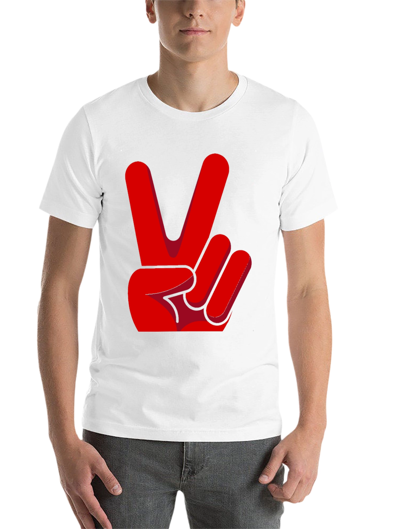 Black Peace Sign T-Shirt - Red Hand Gesture Design view 14