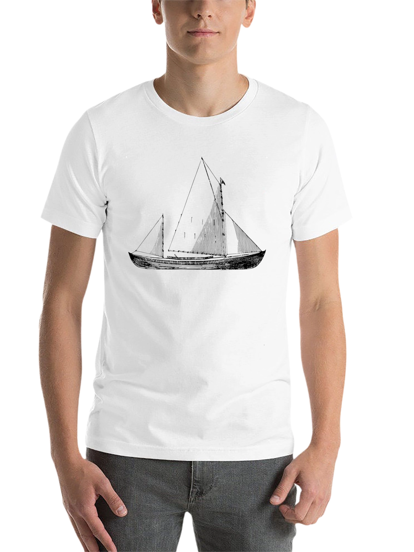 Black Nautical Sailboat Graphic Tee - Black Cotton T-Shirt view 14