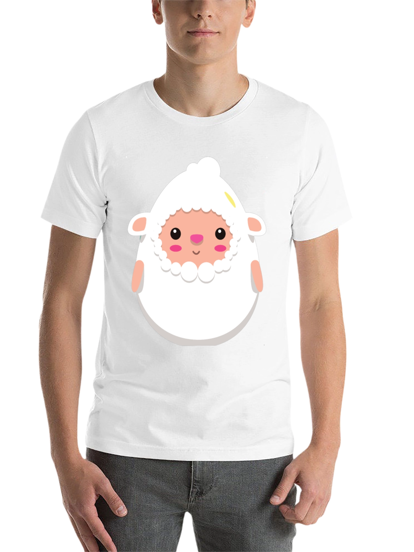 Black Cute Sheep Cartoon Black T-Shirt view 14