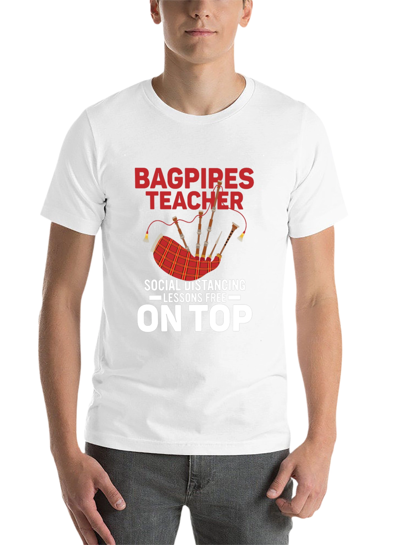 Black Bagpipes Teacher T-Shirt: Social Distancing Lessons view 14